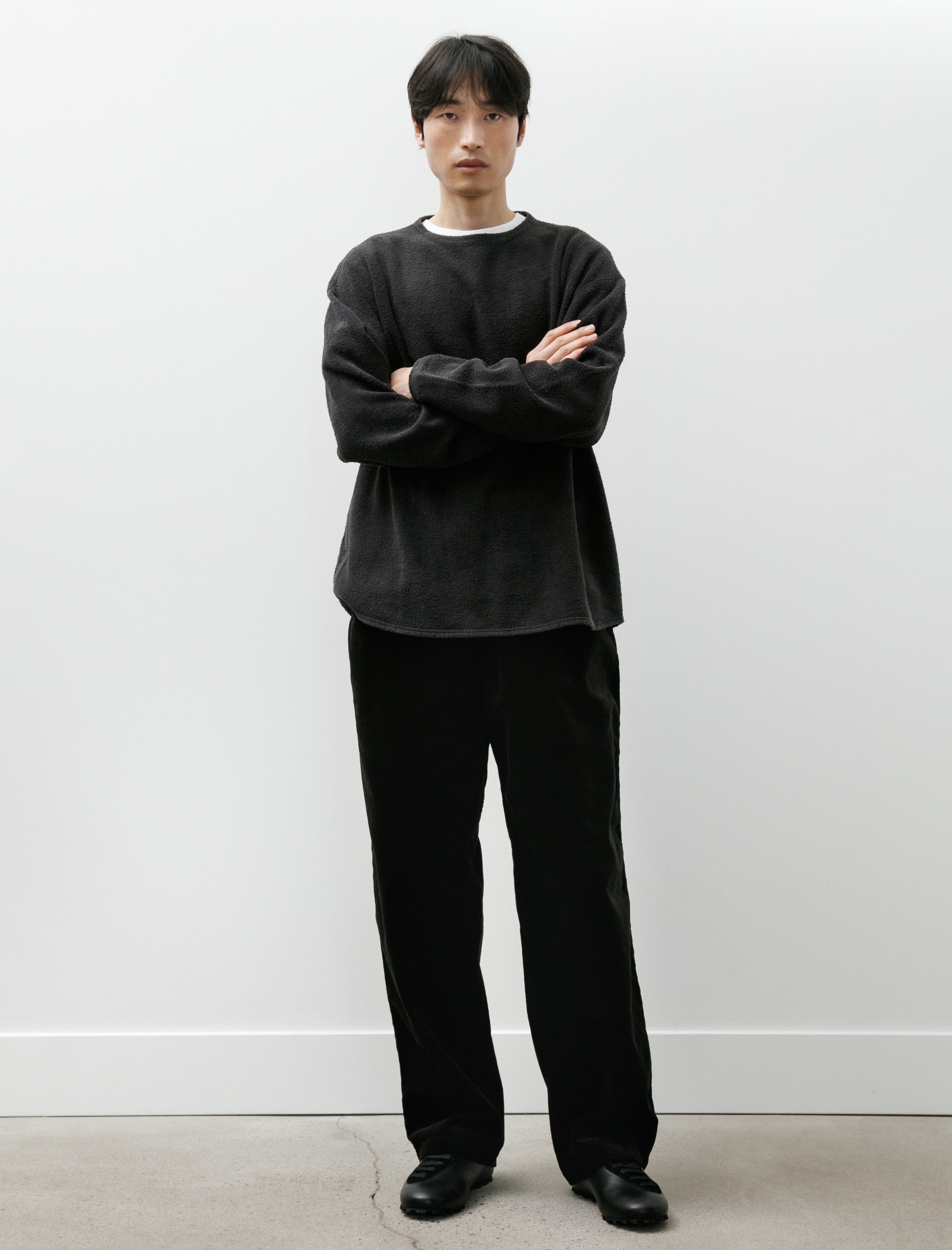 Comoli Fleece Crew Neck Fade Black