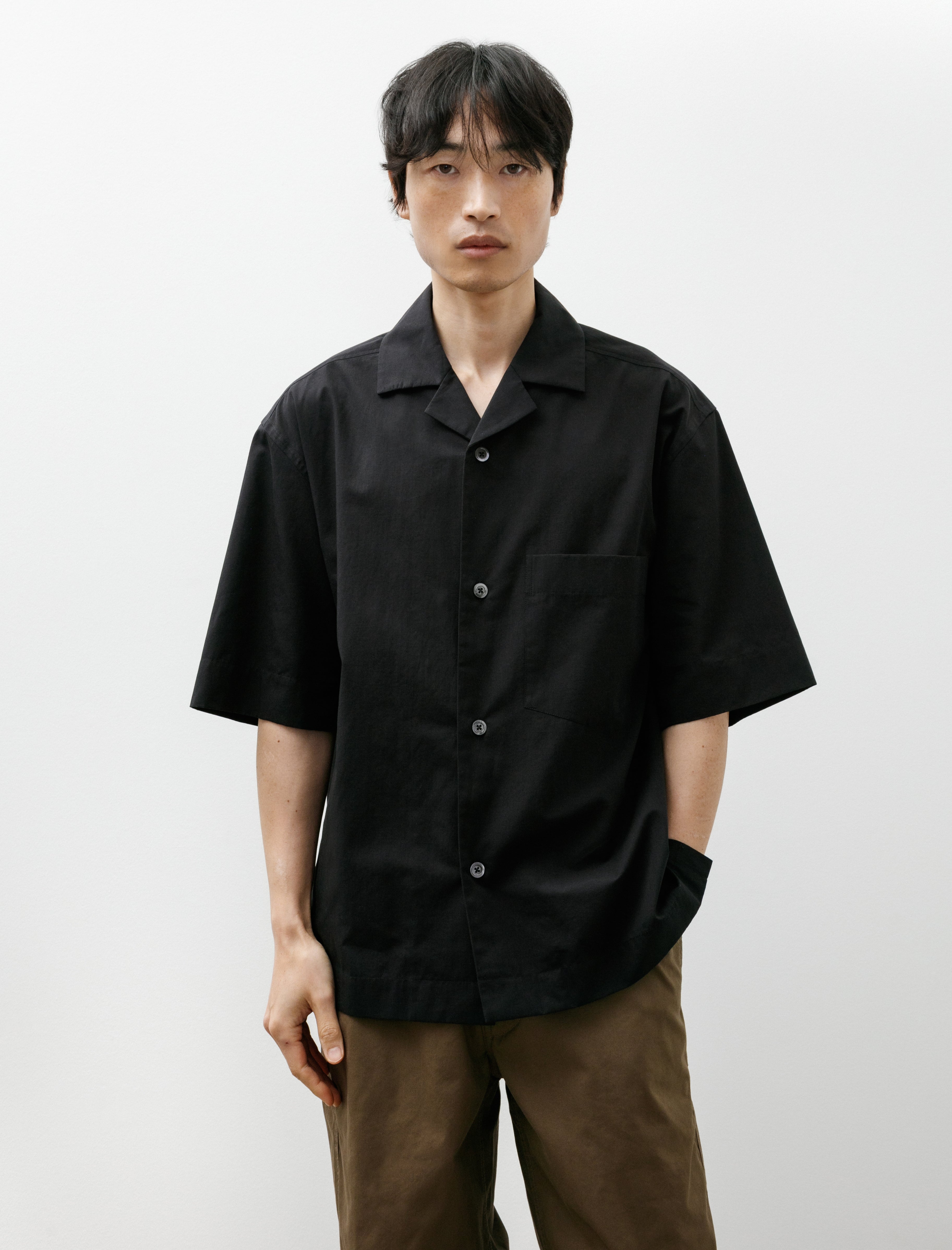 Margaret Howell Revere Collar Shirt Cotton Blend Shirting Black