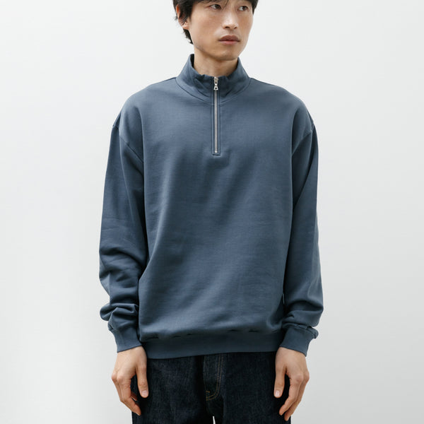 トップス AURALEE ELASTIC HIGH GAUGE HALF ZIP Auralee Elastic High Gauge Sweat Half-Zip Dusty Blue – Neighbour