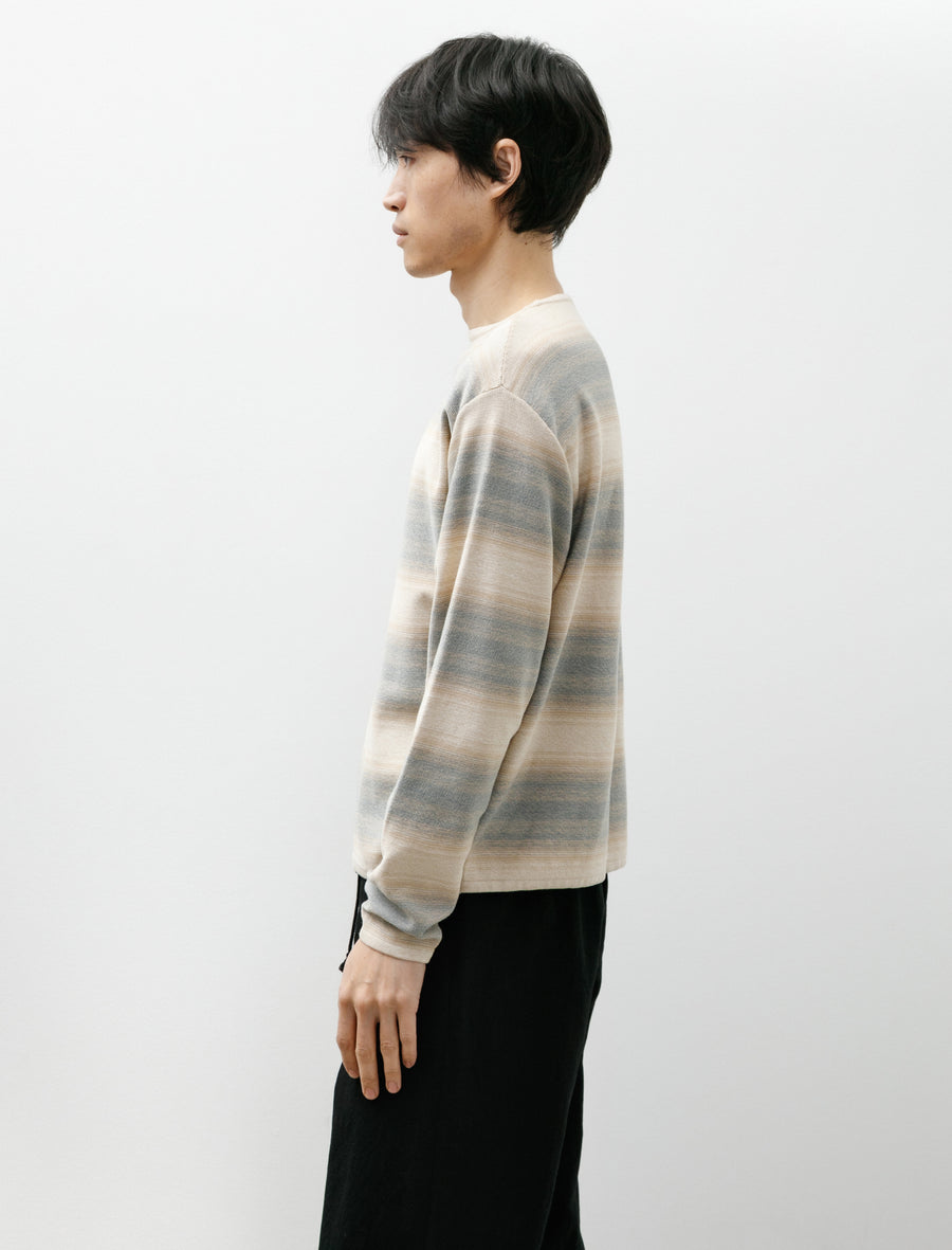 Cotton Silk Gradient Stripe Boat Neck Blue Beige Stripe - Image 3