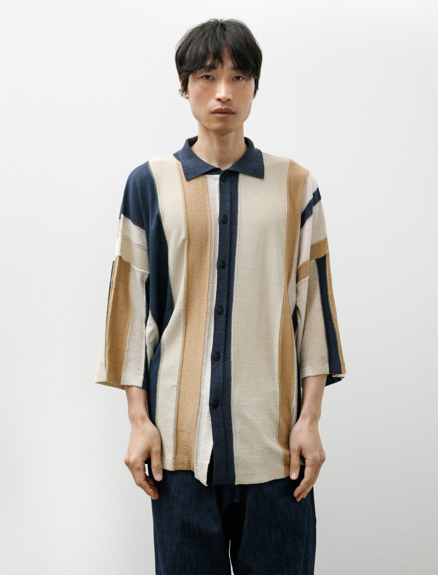 Shirt Stripe Patchwork Blue/Beige Stripes - Image 1