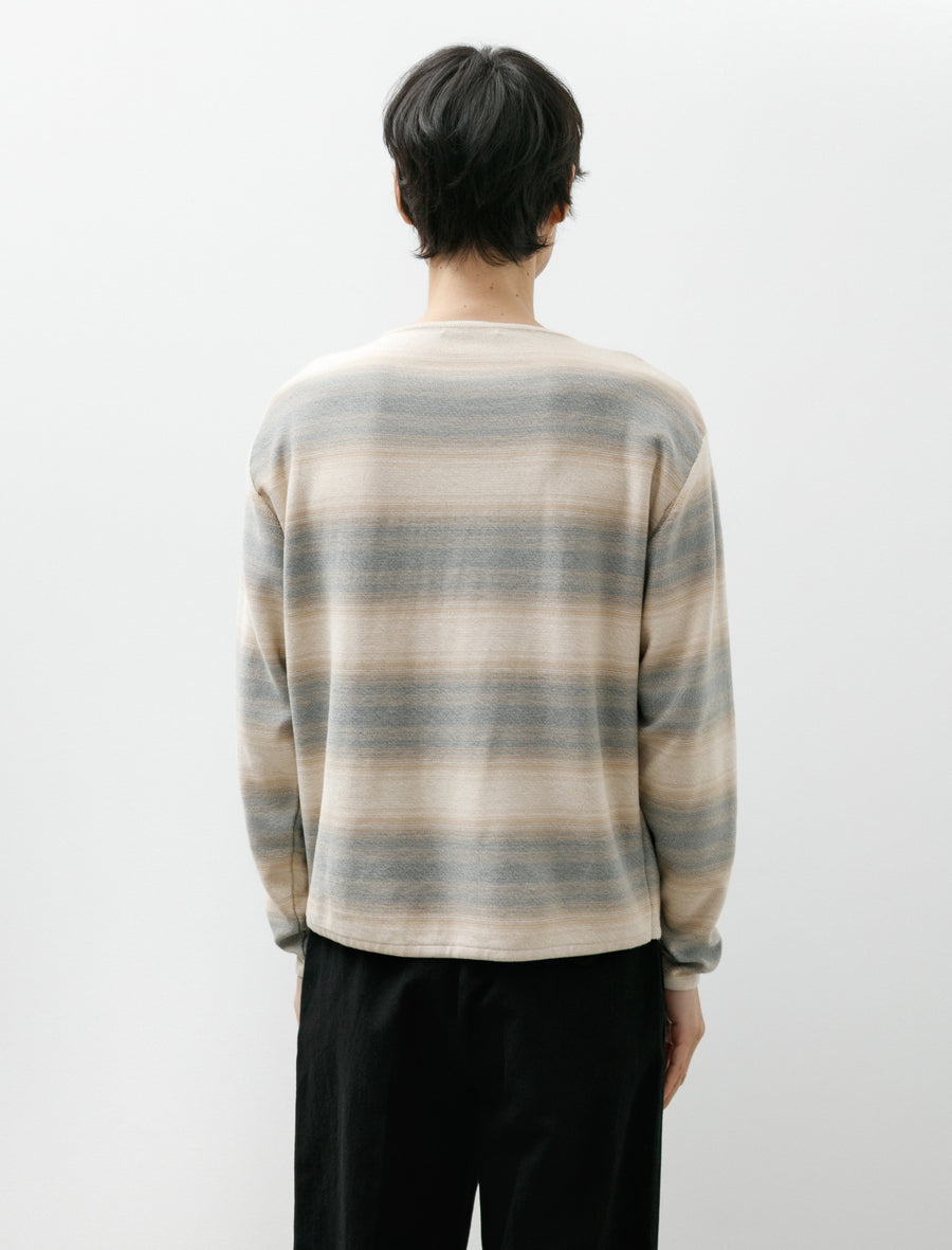Cotton Silk Gradient Stripe Boat Neck Blue Beige Stripe - Image 2
