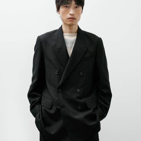 【AURALEE】19SS DOUBLE-BREASTED JACKET Auralee Wool Cotton Linen Ox Double Breasted Jacket Black – Neighbour