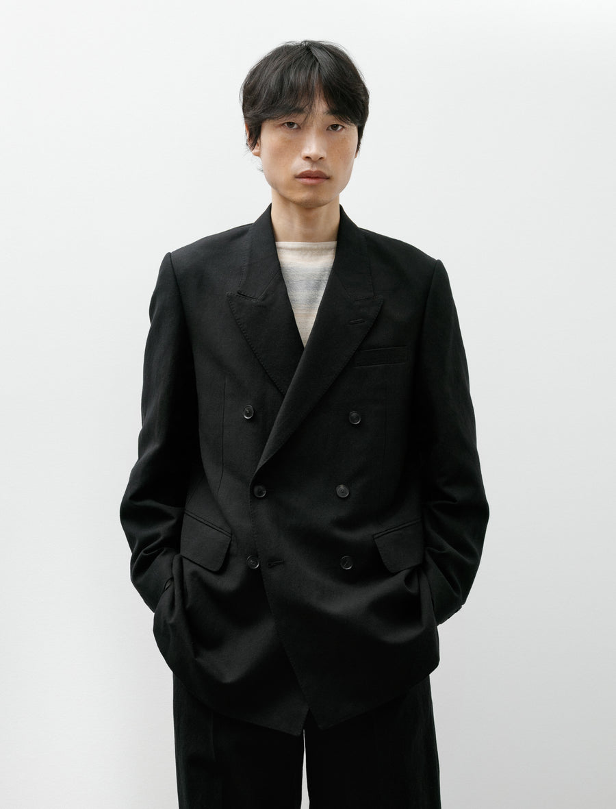 Wool Cotton Linen Ox Double Breasted Jacket Black - Image 1