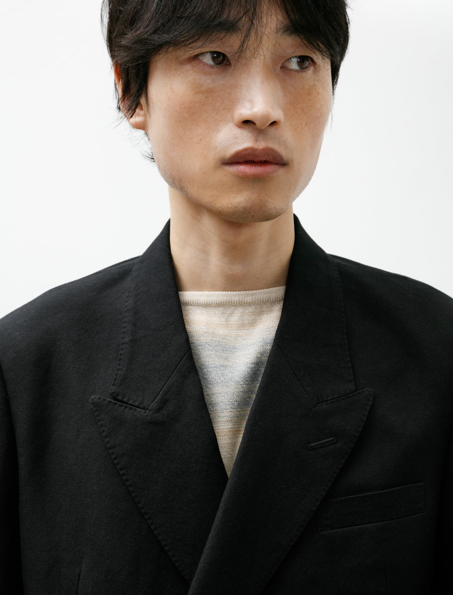 Wool Cotton Linen Ox Double Breasted Jacket Black - Image 5