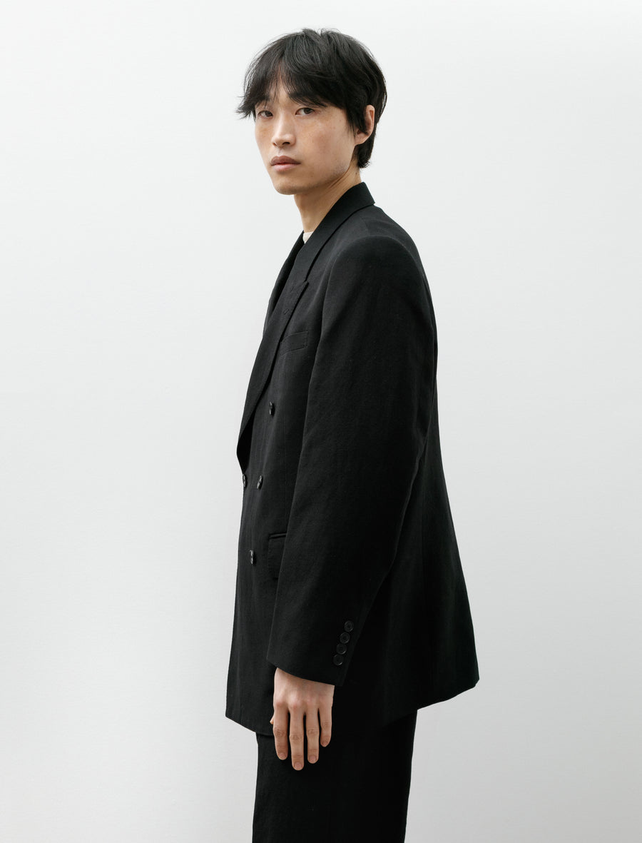 Wool Cotton Linen Ox Double Breasted Jacket Black - Image 3