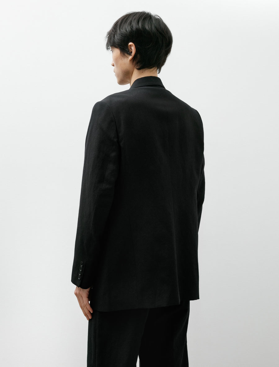 Wool Cotton Linen Ox Double Breasted Jacket Black - Image 2