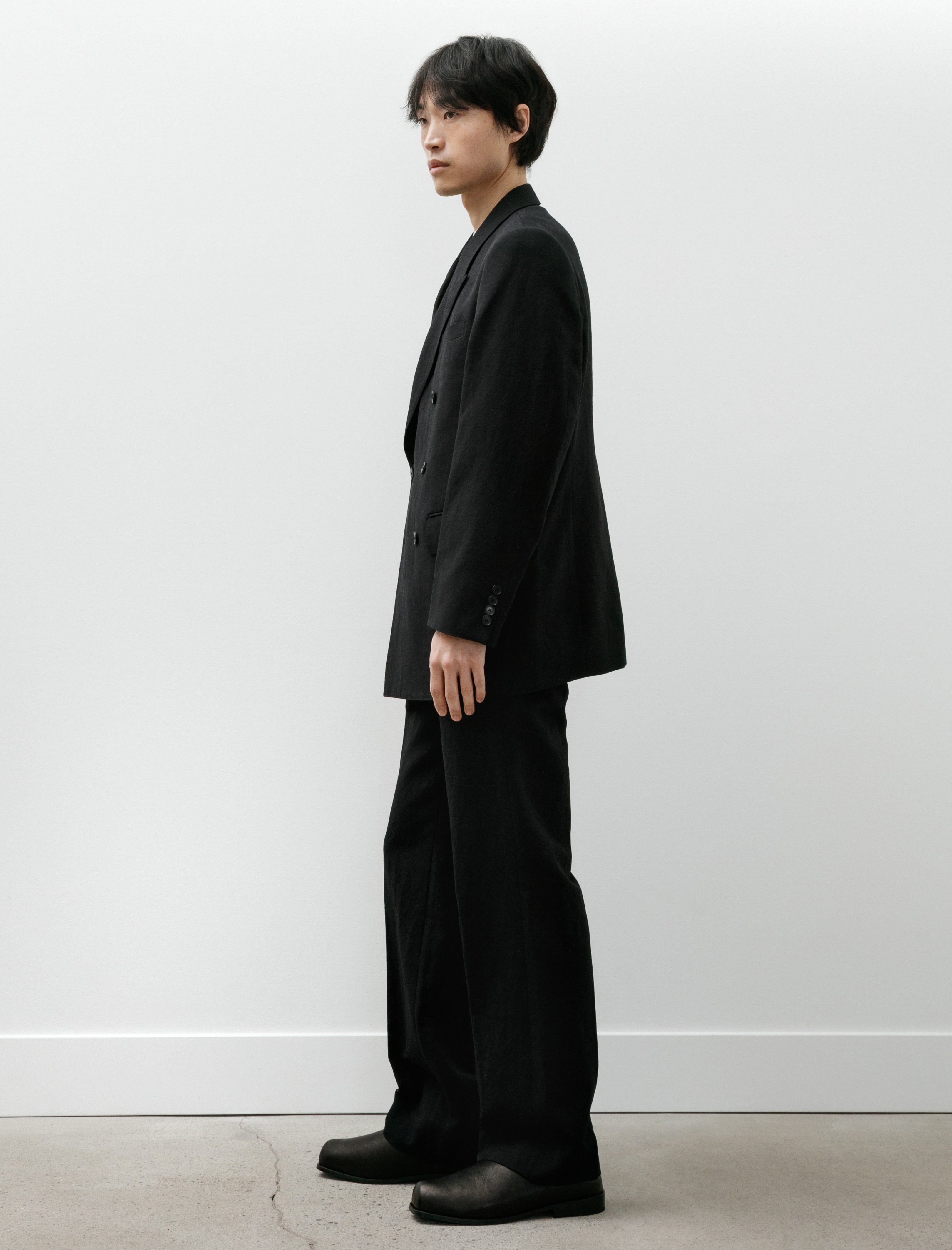 Auralee Wool Cotton Linen Ox Double Breasted Jacket Black