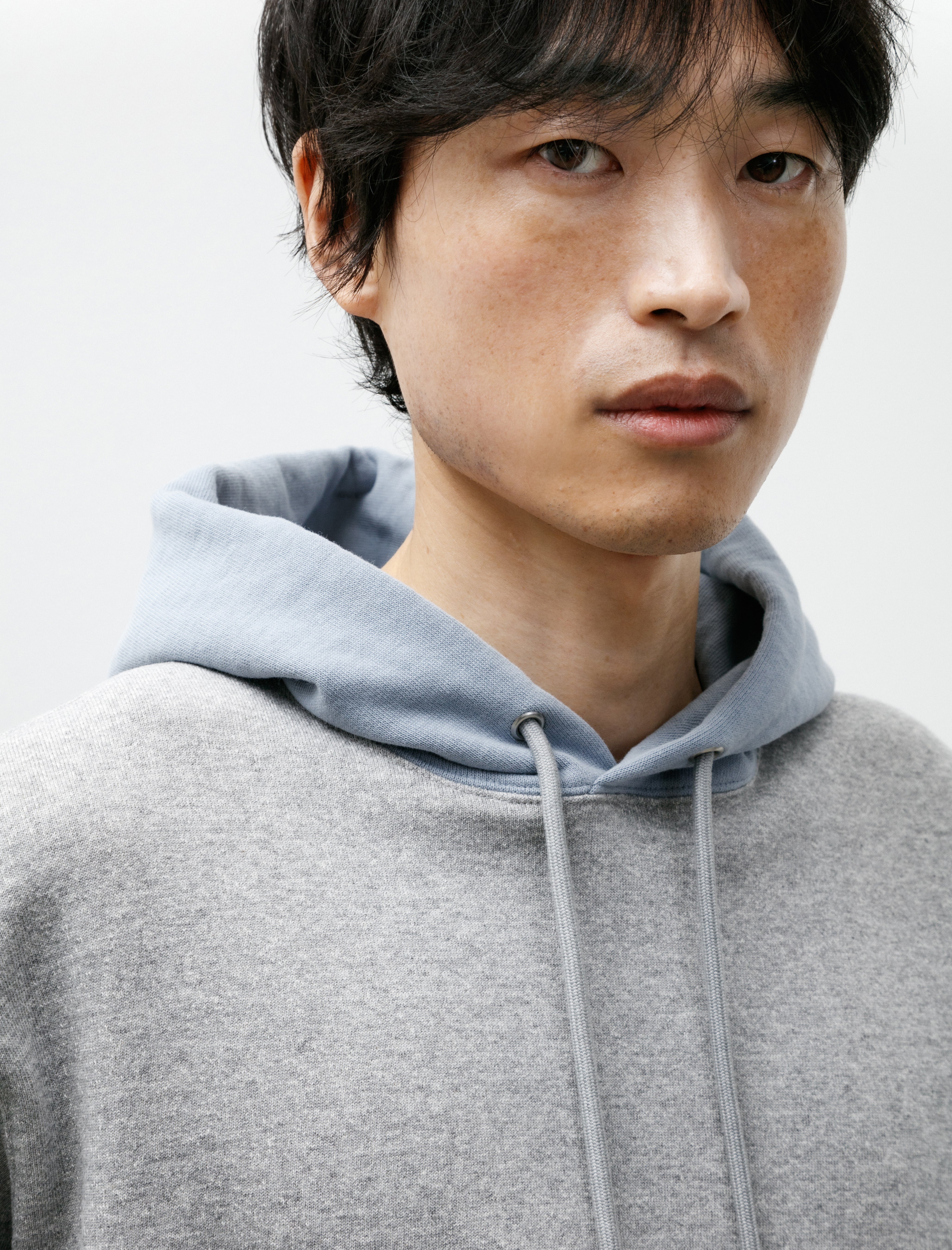 Auralee Smooth Soft BD Sweat P/O Parka Top Grey Dusty Blue