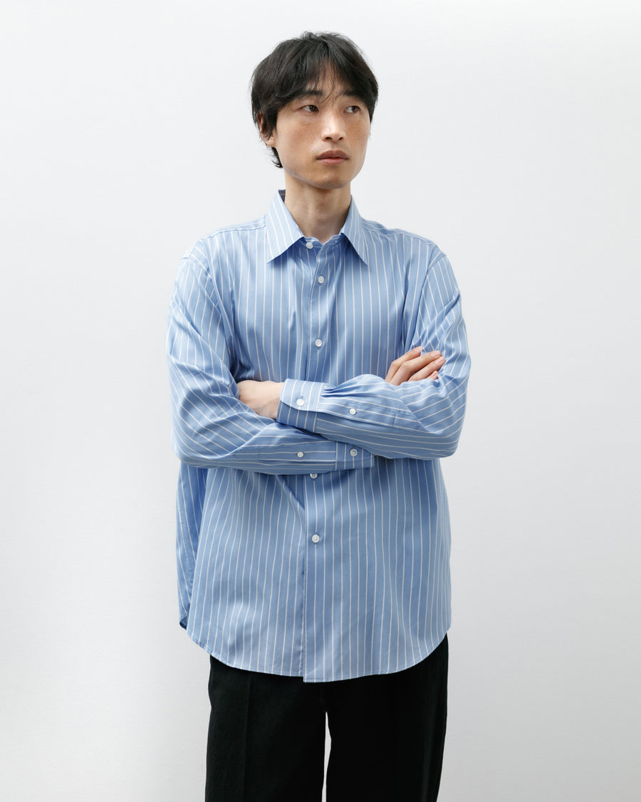 Cotton Silk Shirt Sax Blue Stripe - Image 1