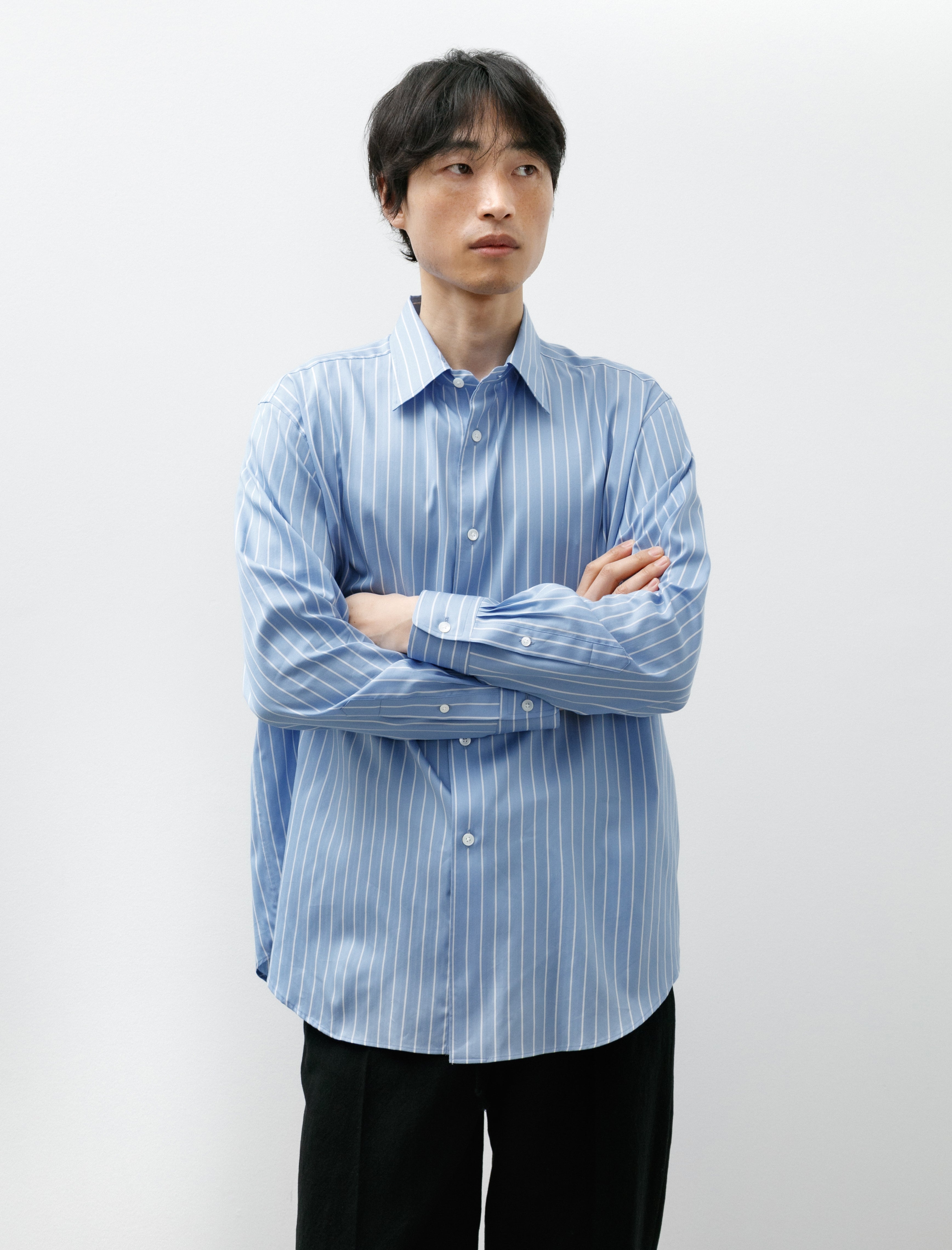 Auralee Cotton Silk Shirt Sax Blue Stripe