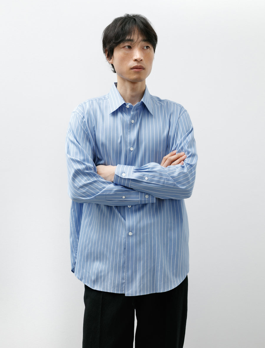 Cotton Silk Shirt Sax Blue Stripe - Image 1