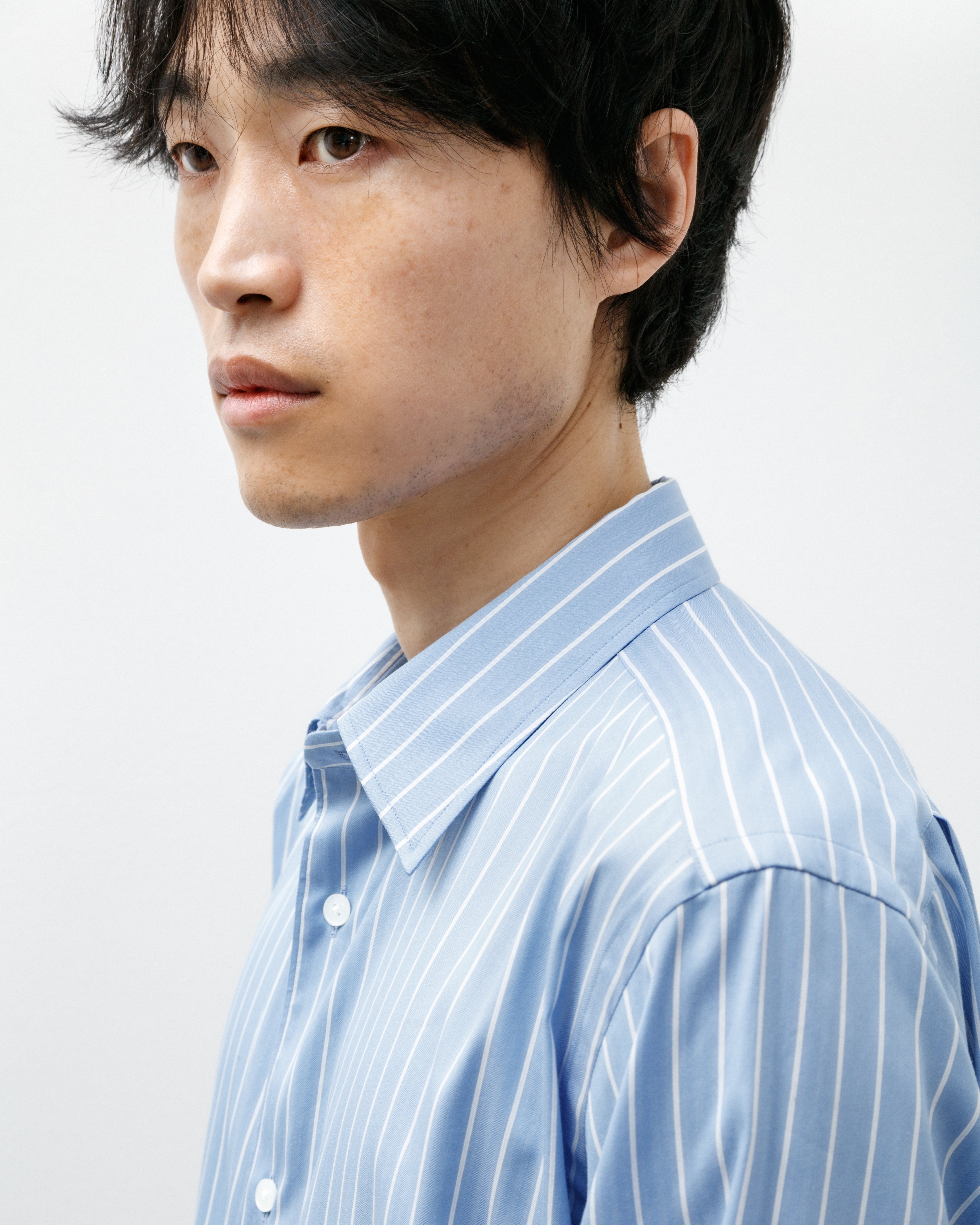 Auralee Cotton Silk Shirt Sax Blue Stripe