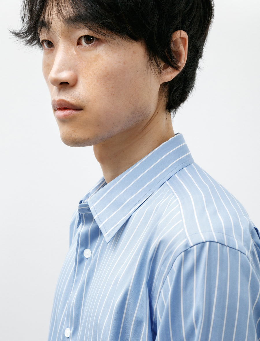 Cotton Silk Shirt Sax Blue Stripe - Image 4