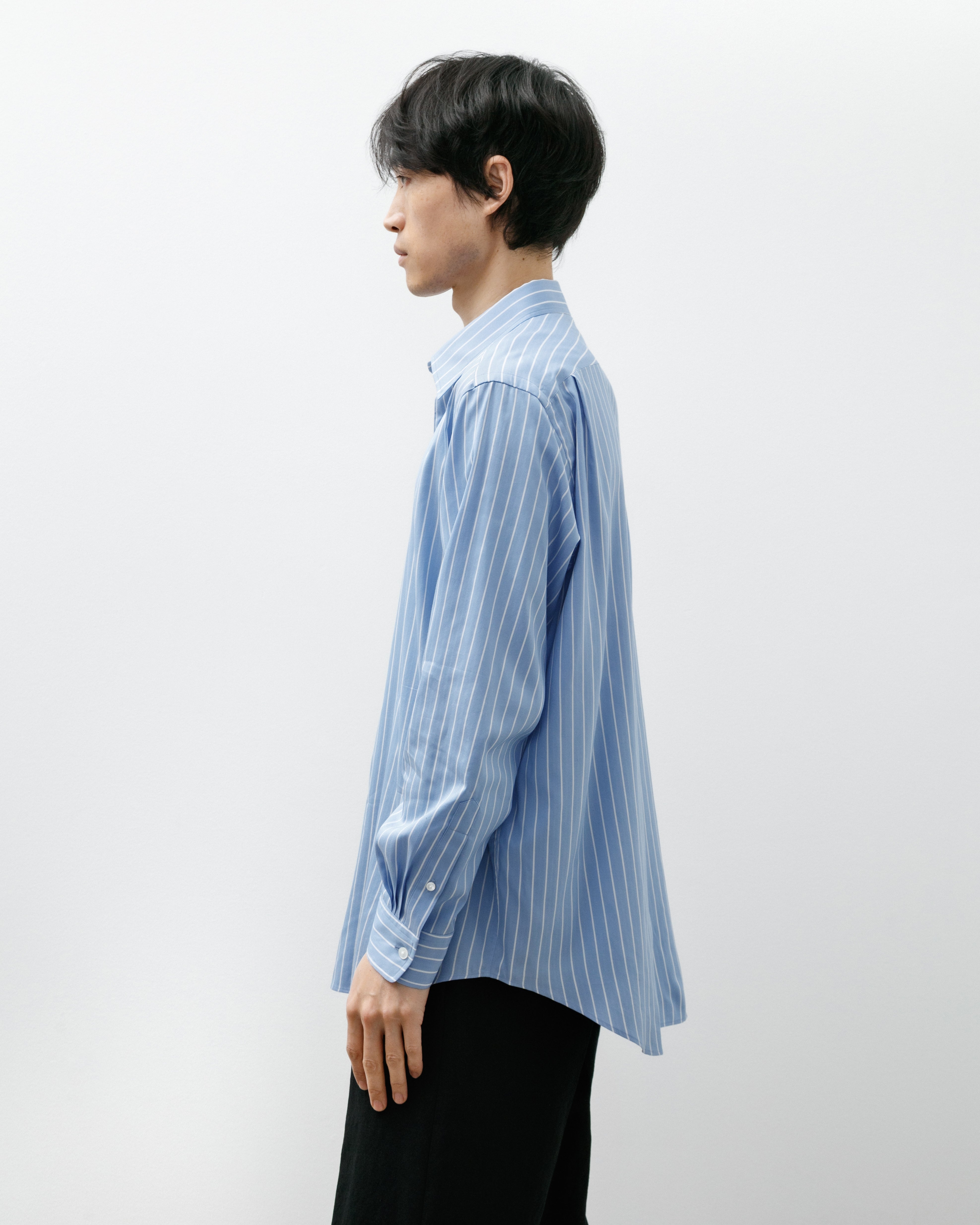 Auralee Cotton Silk Shirt Sax Blue Stripe