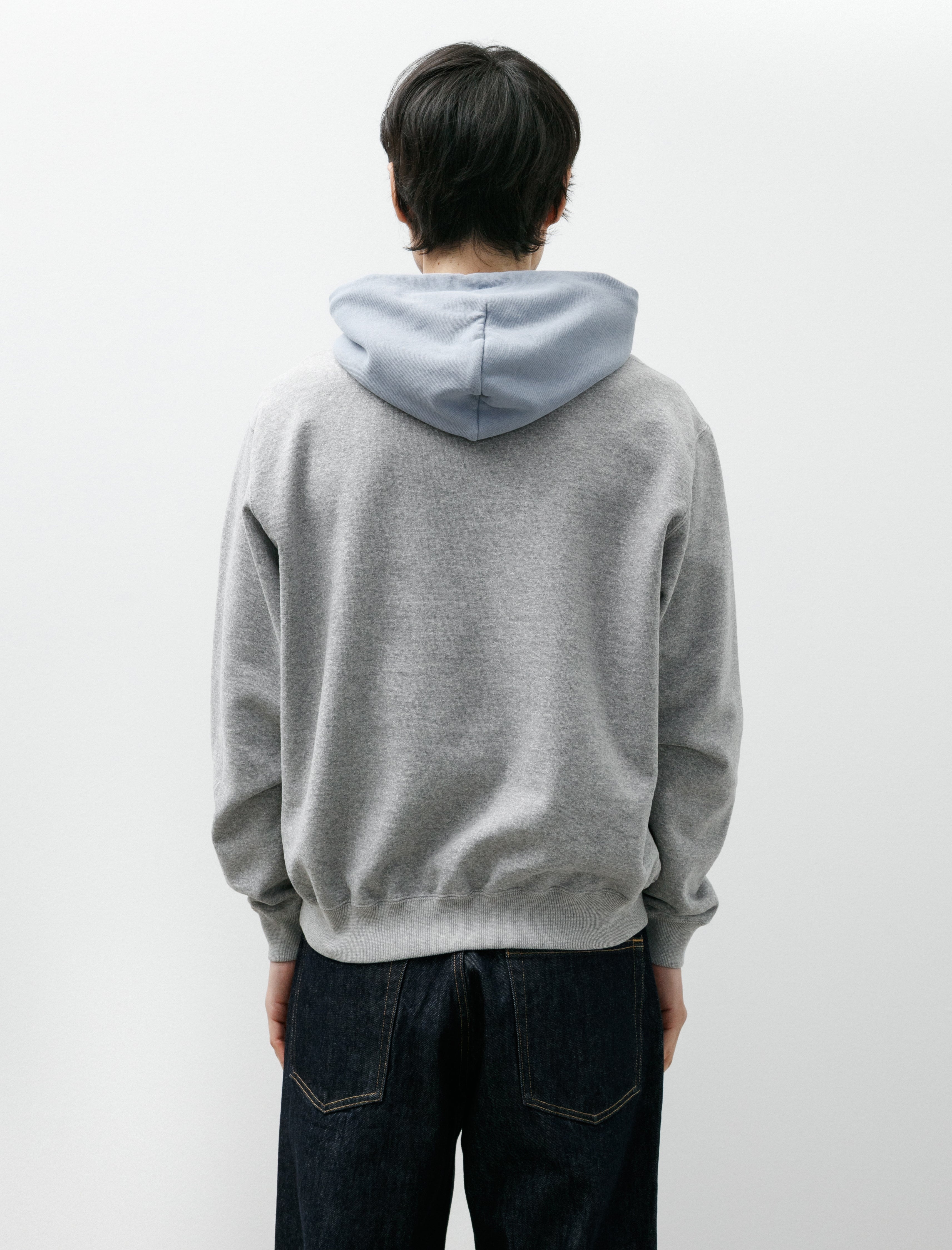 Auralee Smooth Soft BD Sweat P/O Parka Top Grey Dusty Blue