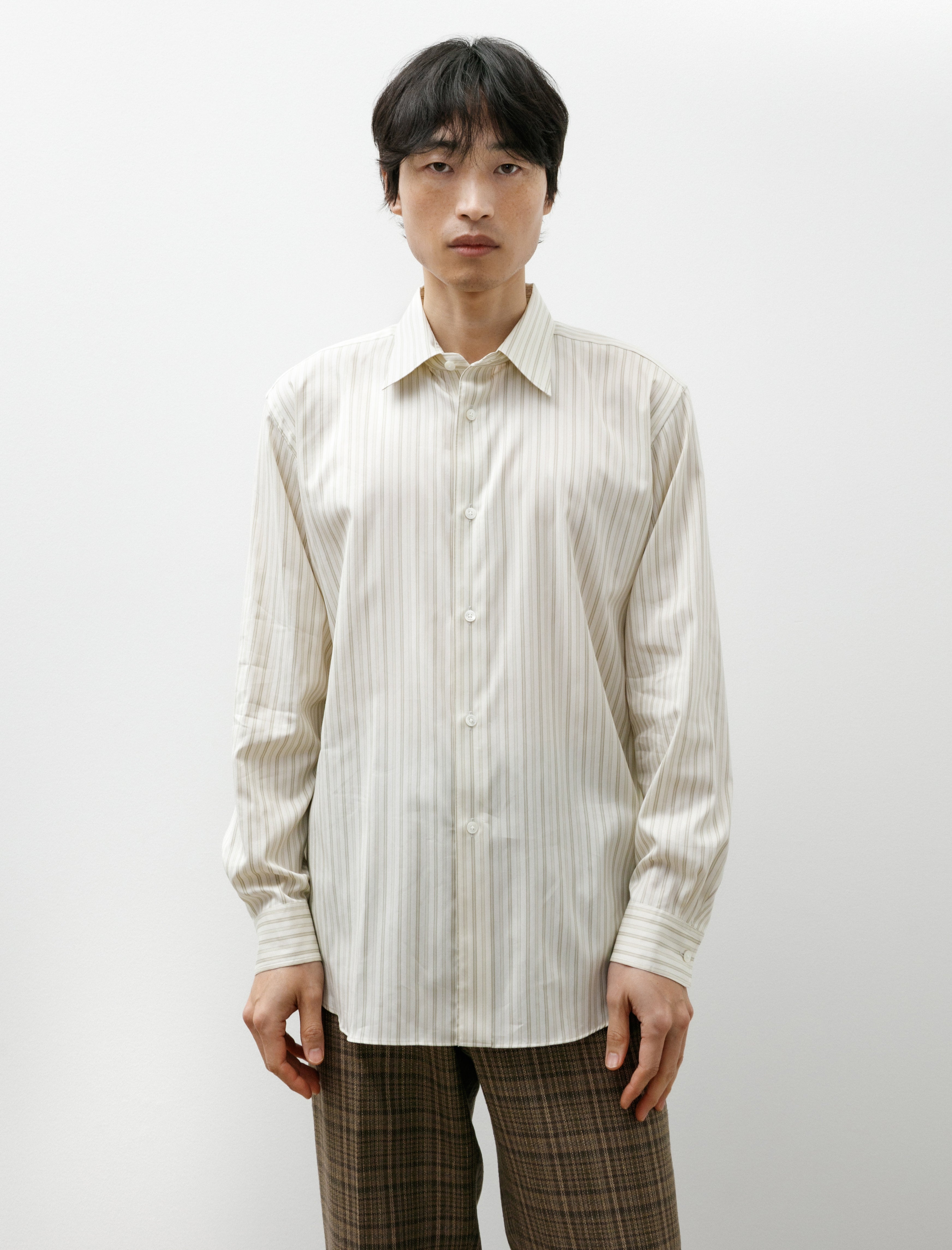 Auralee Cotton Silk Shirt Ivory Stripe