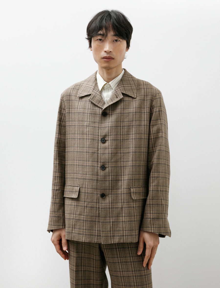 Silk Linen Nep Jacket Dark Brown Check - Image 1