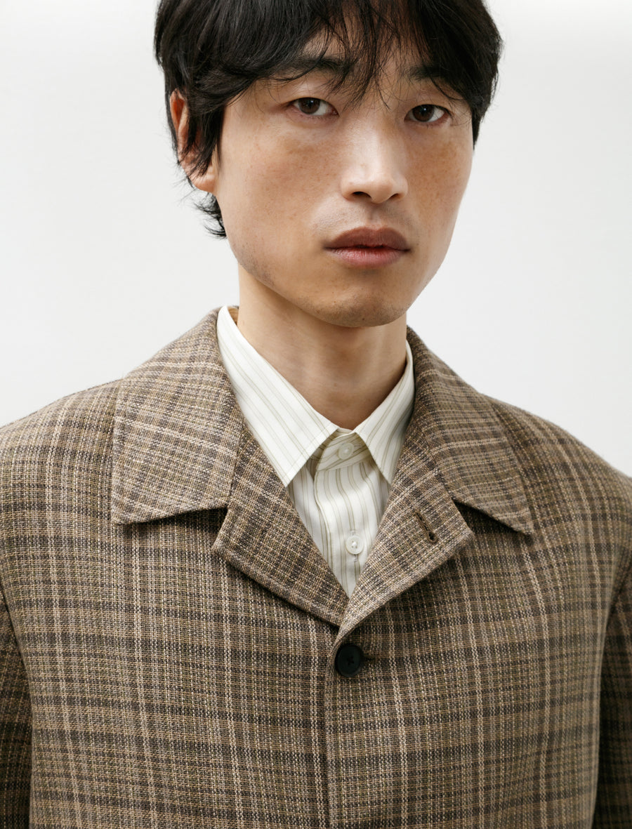 Silk Linen Nep Jacket Dark Brown Check - Image 4