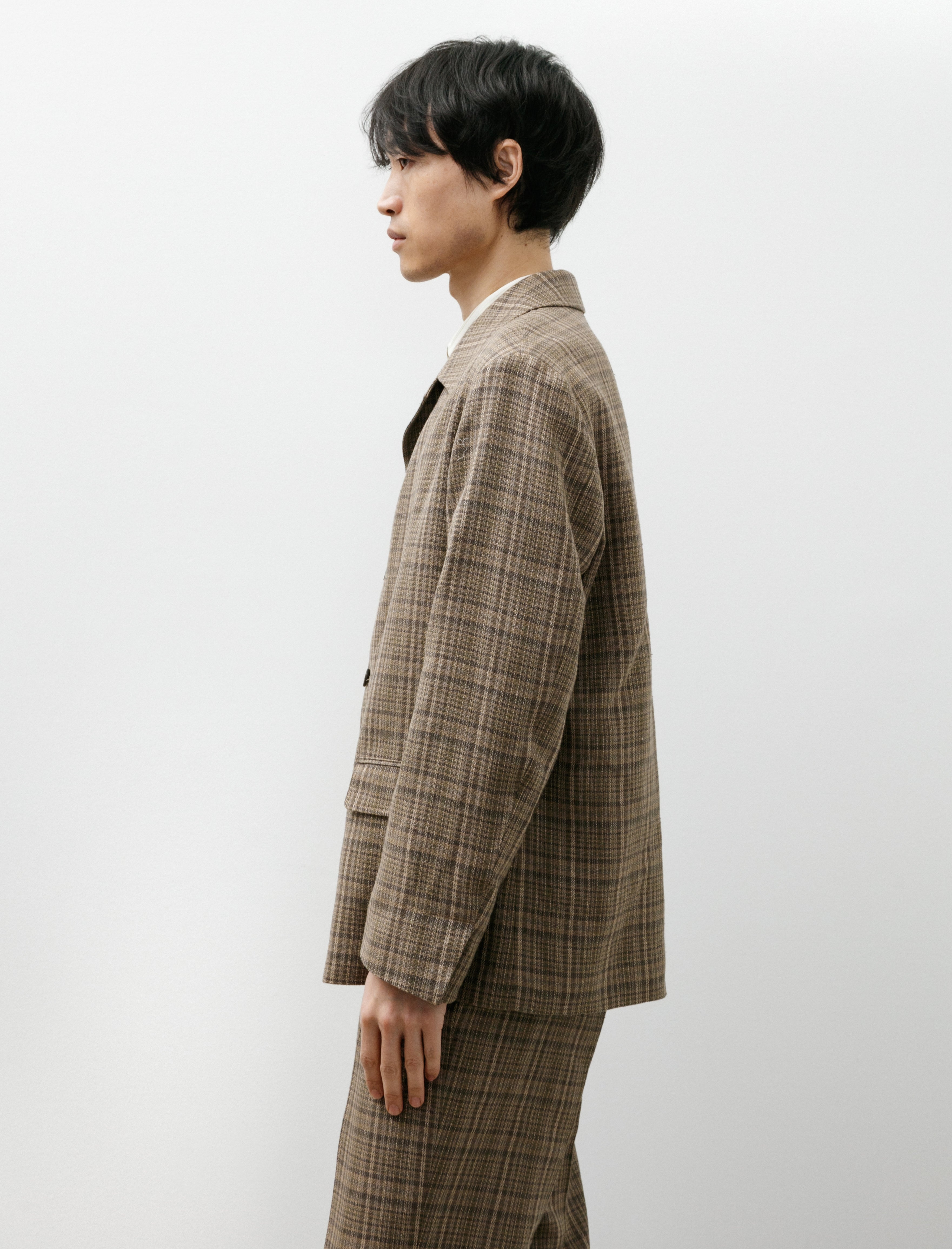 Auralee Silk Linen Nep Jacket Dark Brown Check