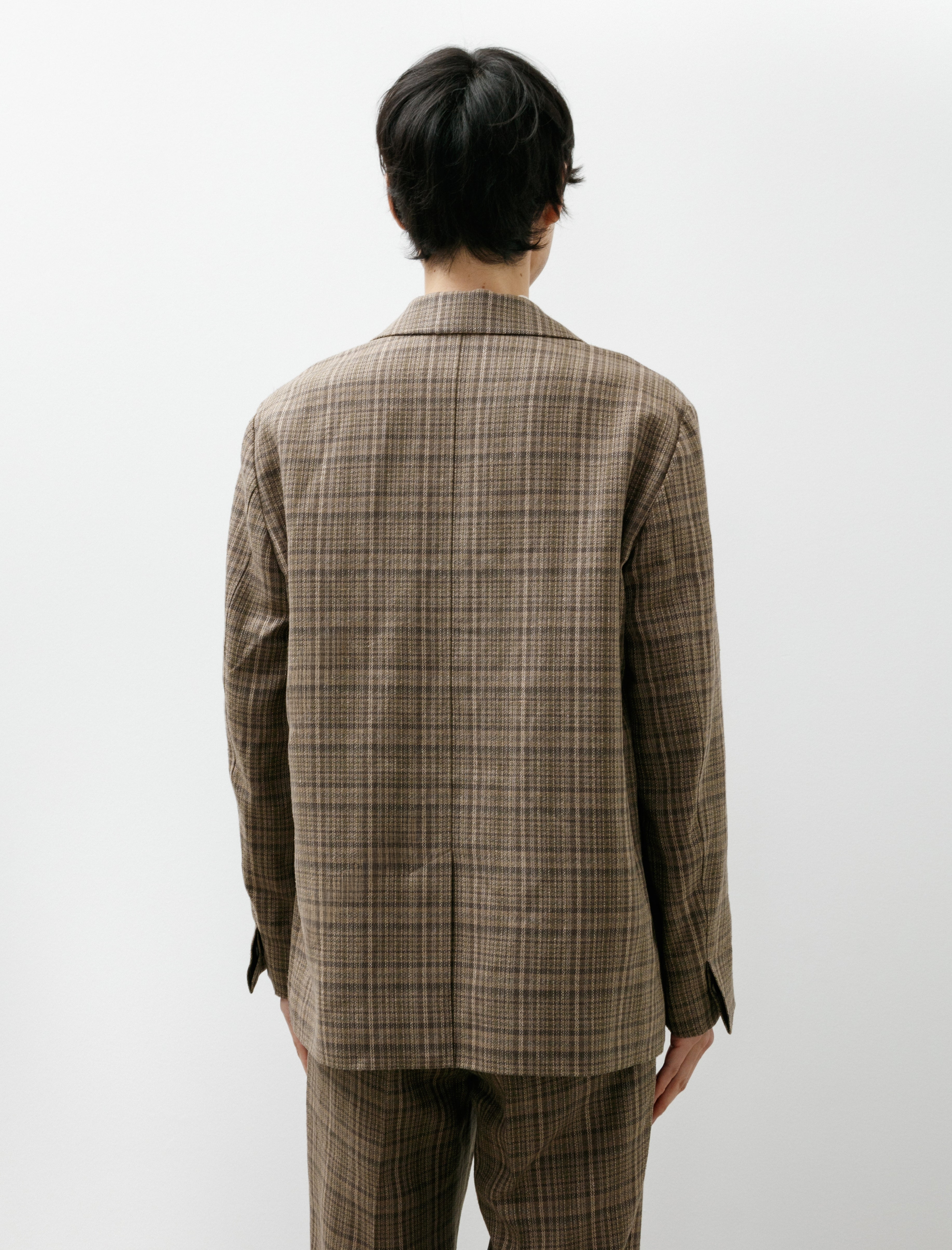 Auralee Silk Linen Nep Jacket Dark Brown Check