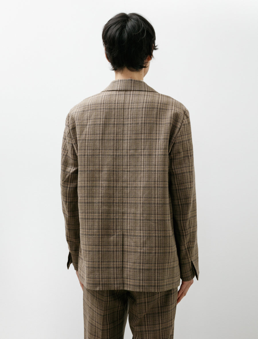Silk Linen Nep Jacket Dark Brown Check - Image 2