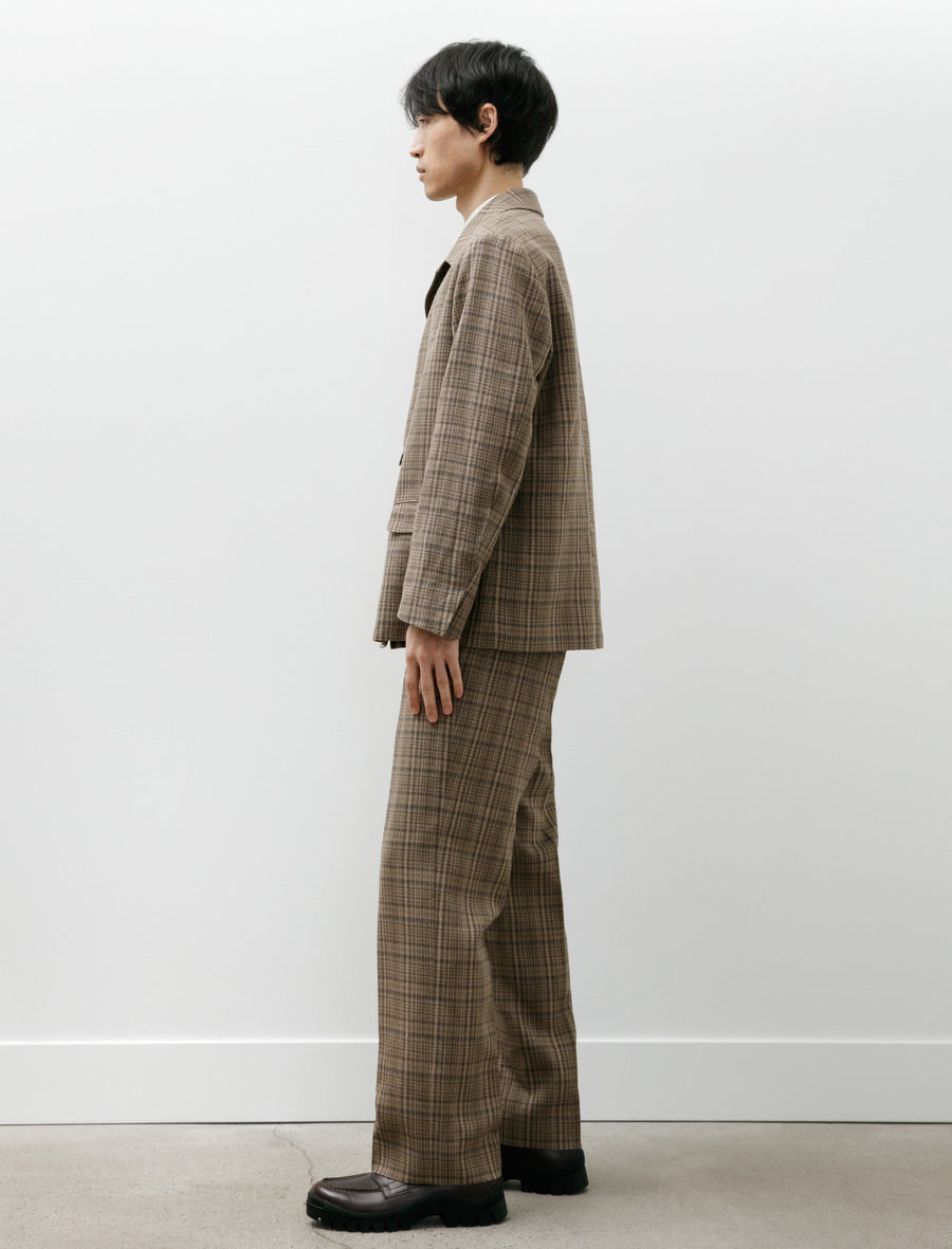 Silk Linen Nep Slacks Dark Brown Check - Image 3