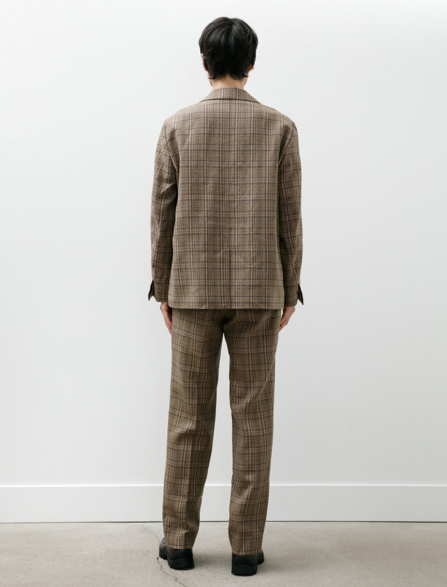 Silk Linen Nep Slacks Dark Brown Check - Image 2