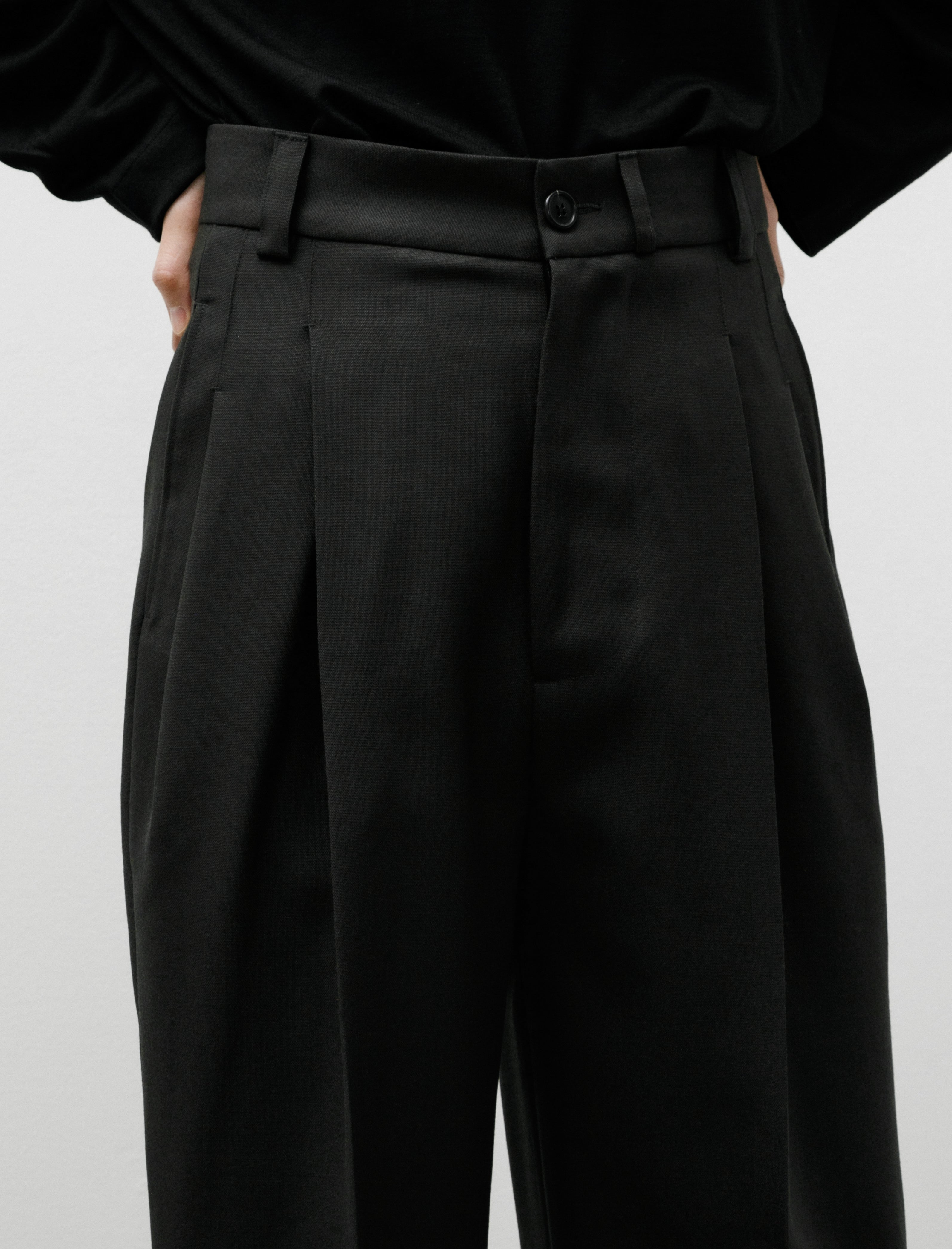 Margaret Howell Stitch Pleat Trousers Double Twisted Wool Pewter