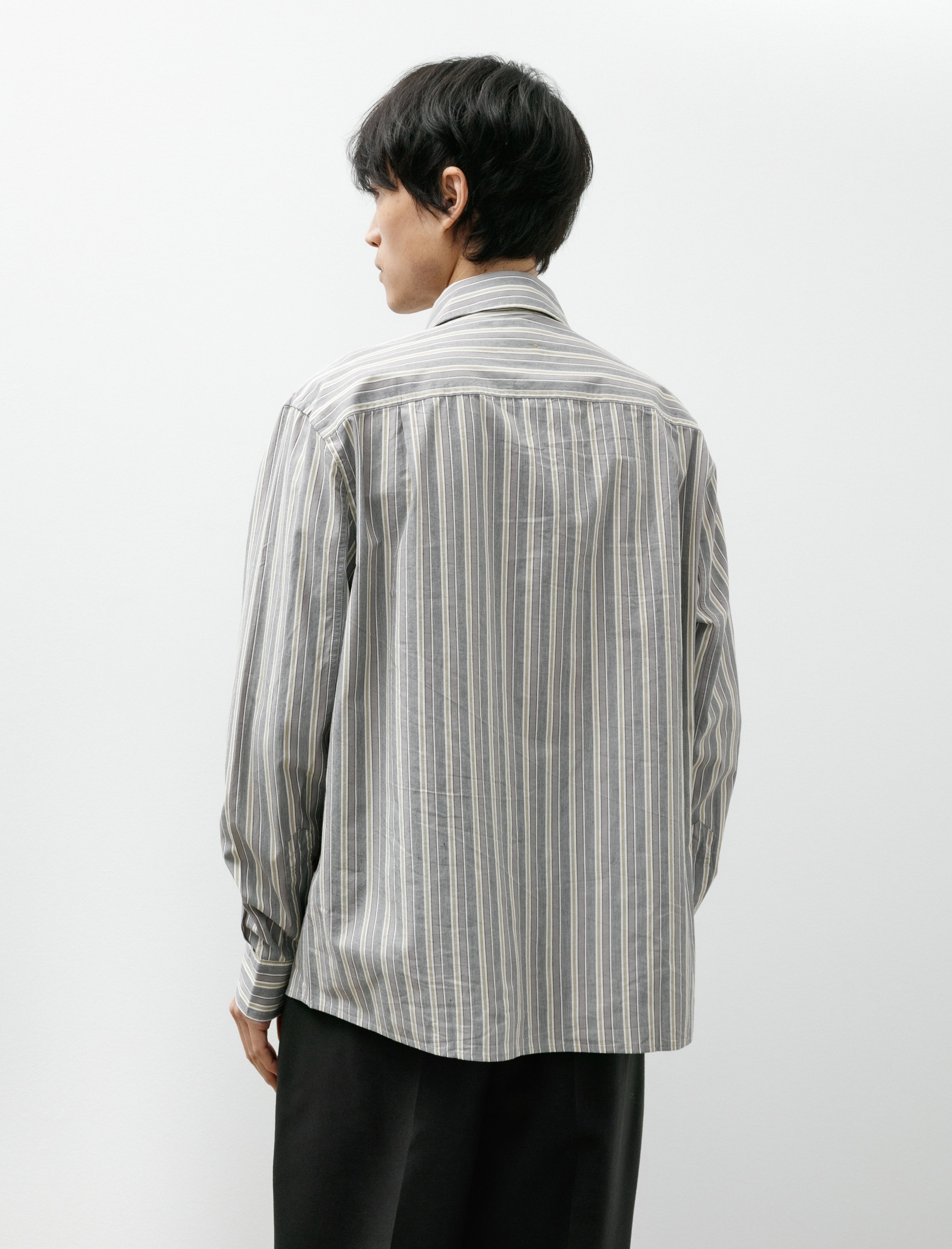 Margaret Howell MHL Overall Shirt Pyjama Stripe Cotton Off White/Grey/Zest