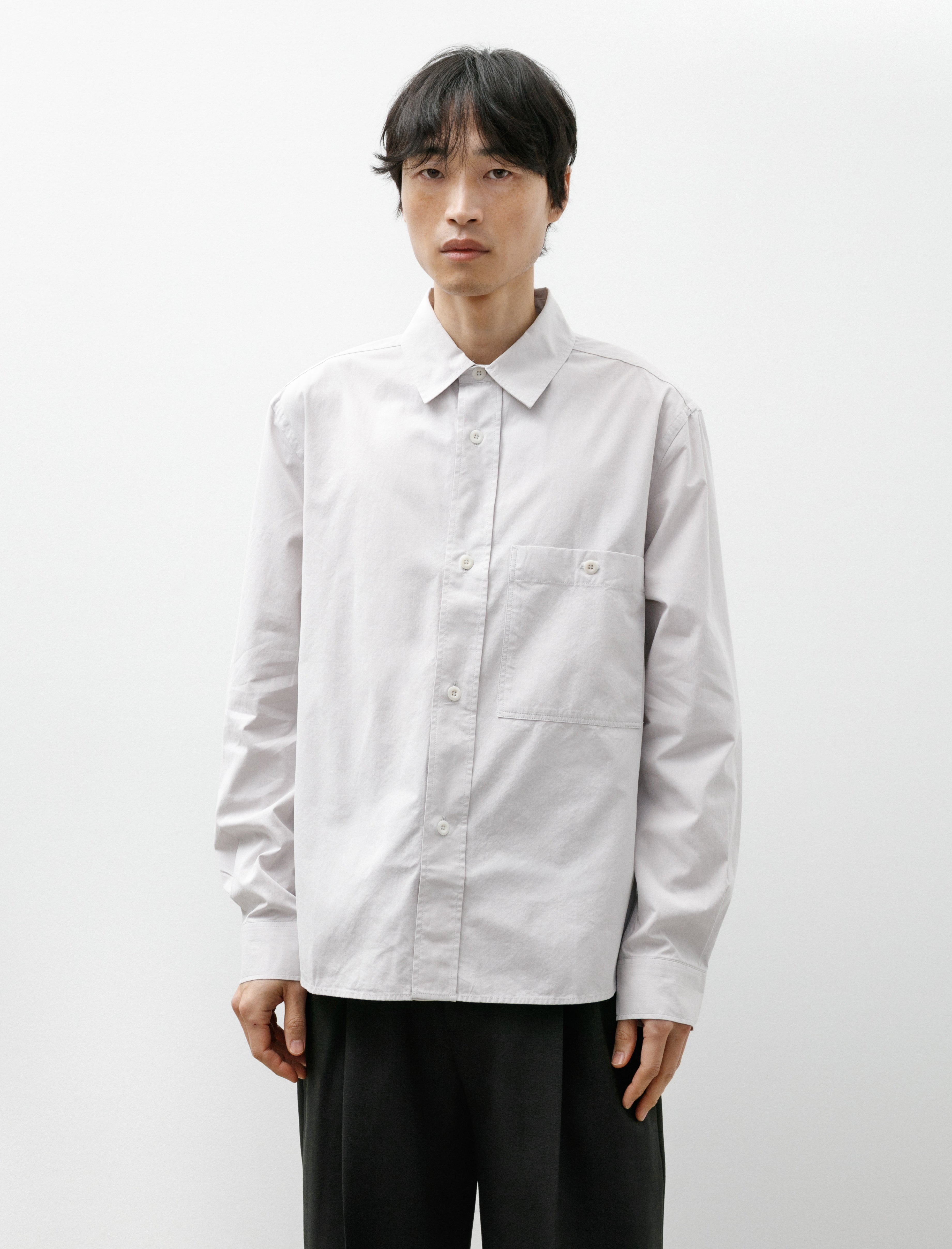 Margaret Howell MHL Overall Shirt Plainweave Cotton Canvas Pebble