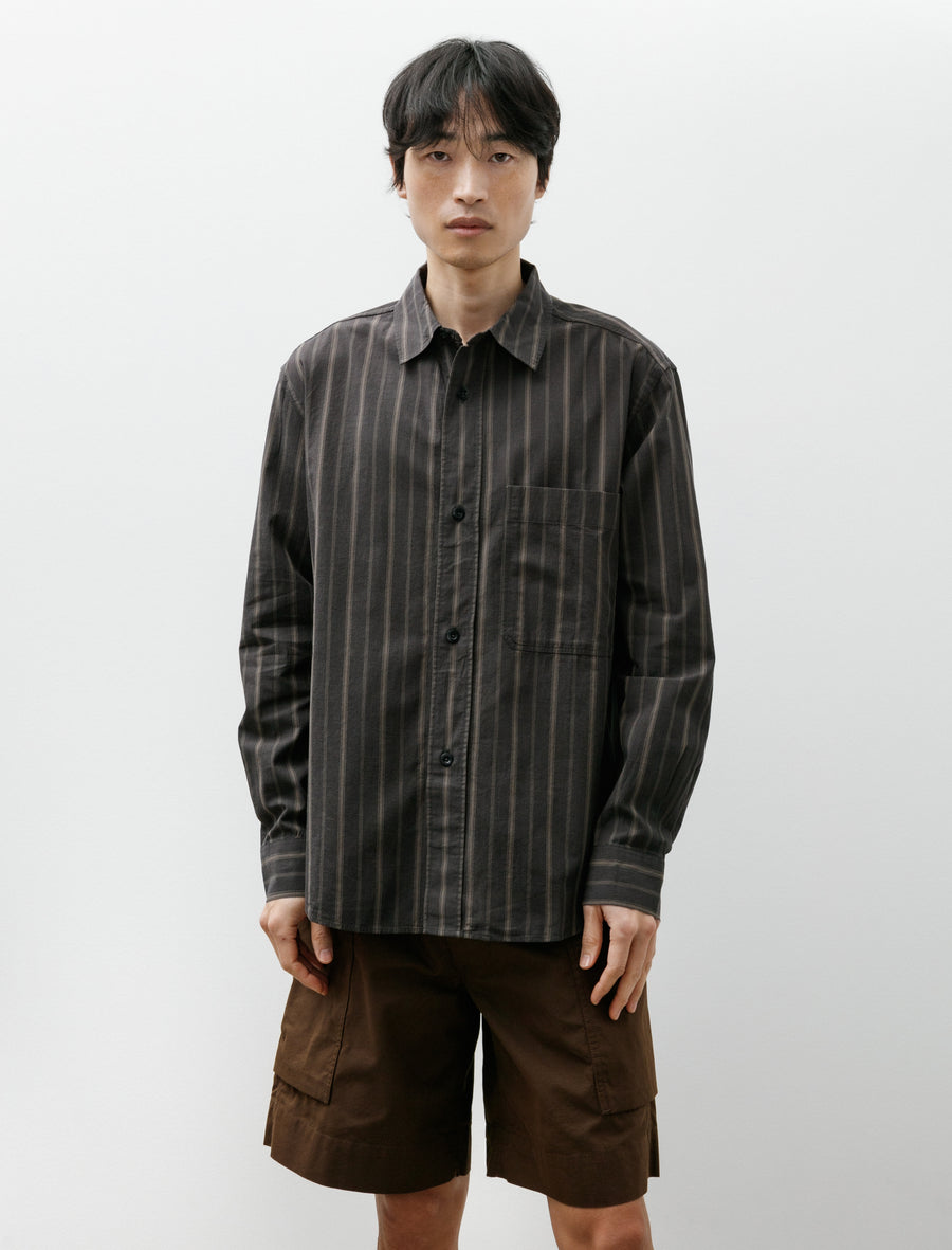 MHL Basic Shirt Bold Stripe Cotton Off Black/Khaki - Image 1