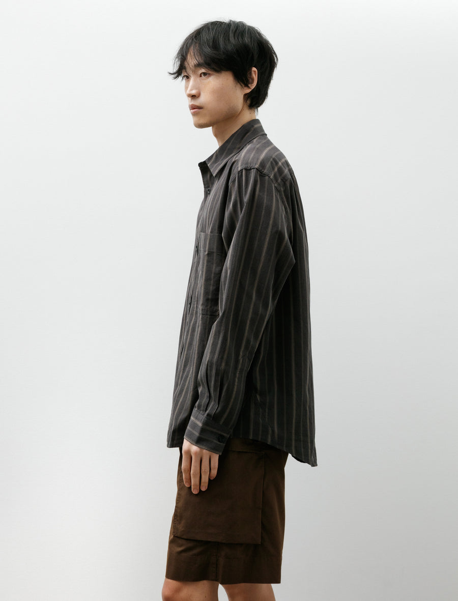 MHL Basic Shirt Bold Stripe Cotton Off Black/Khaki - Image 3