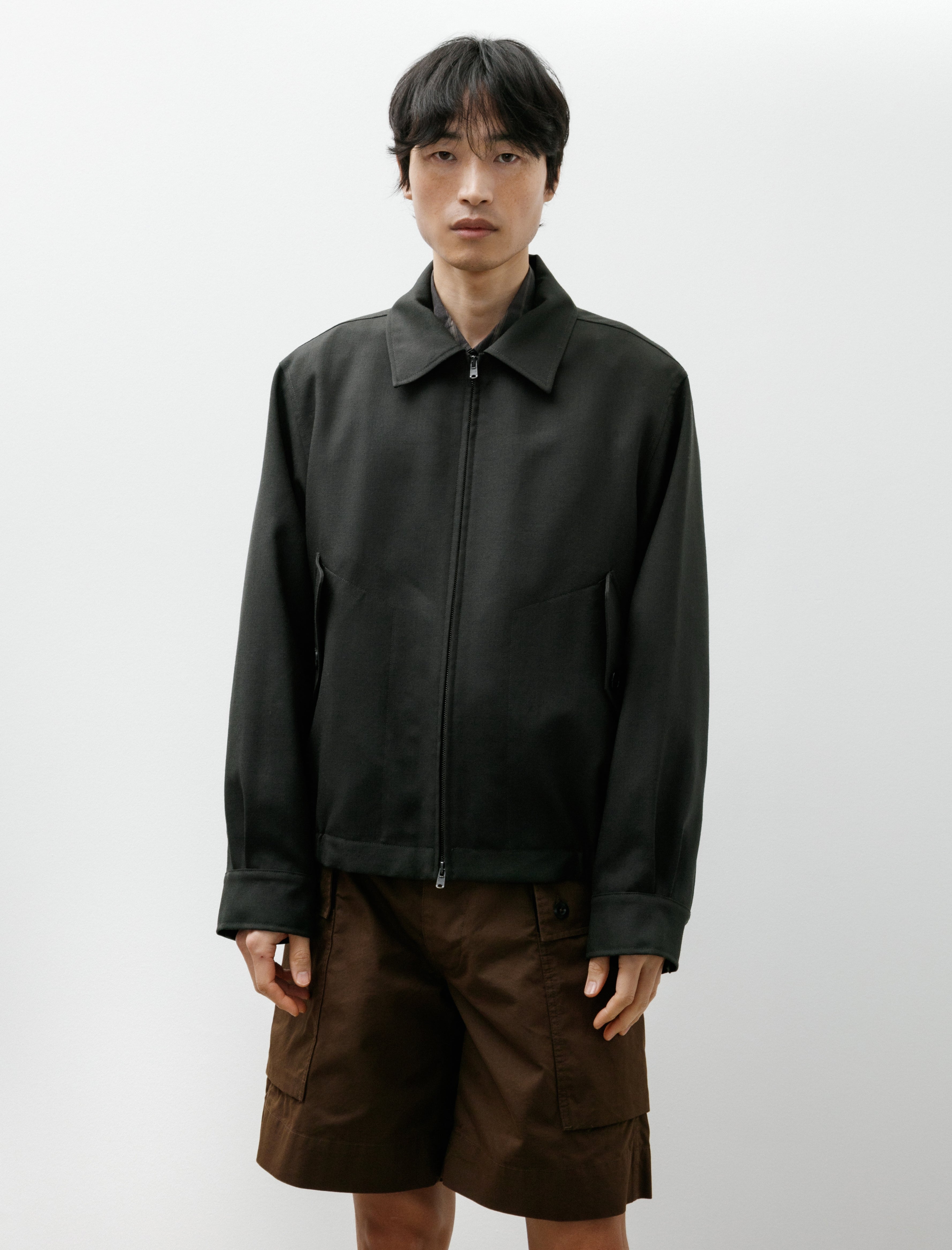 Margaret Howell Zip Through Bomber Jacket Double Twisted Pewter