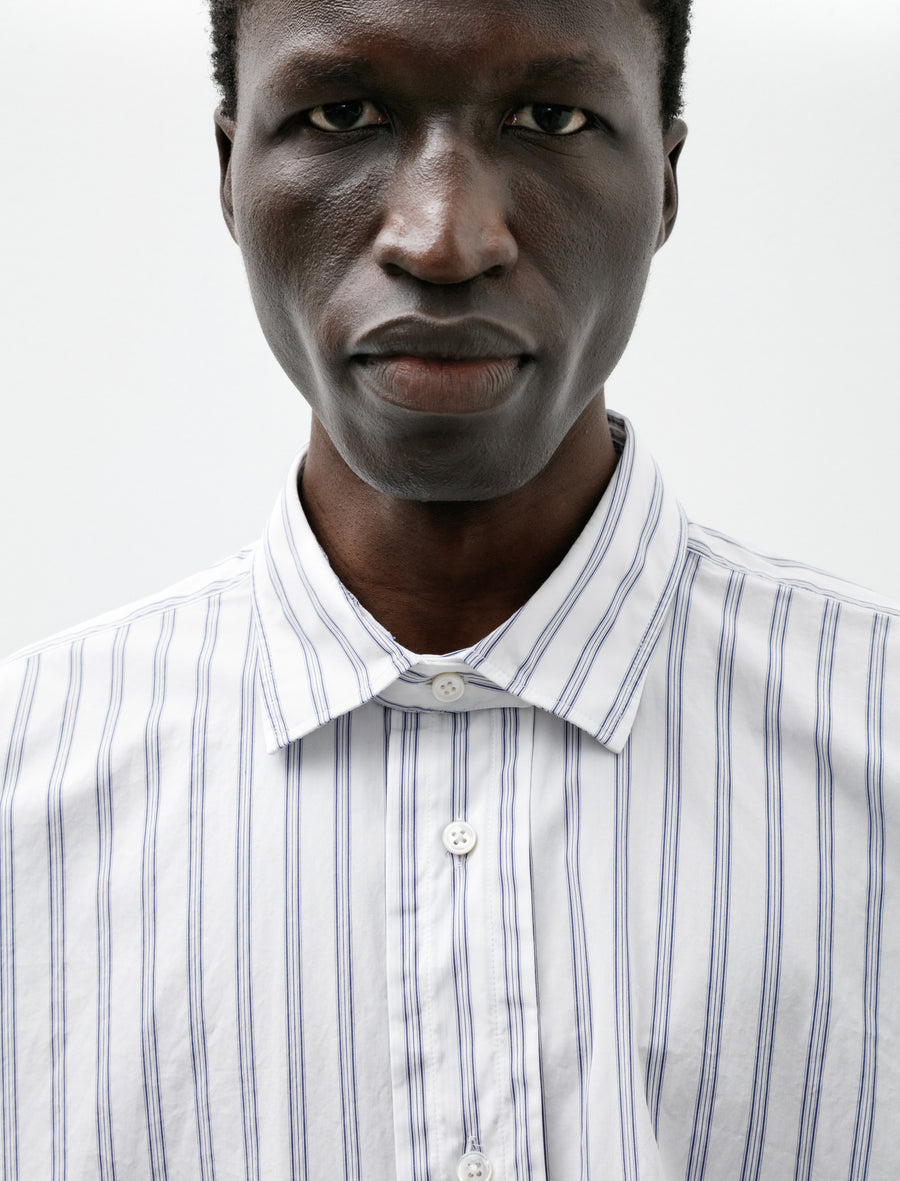 Double Collar Shirt Albini Cotton Fine Blue Stripes - Image 4