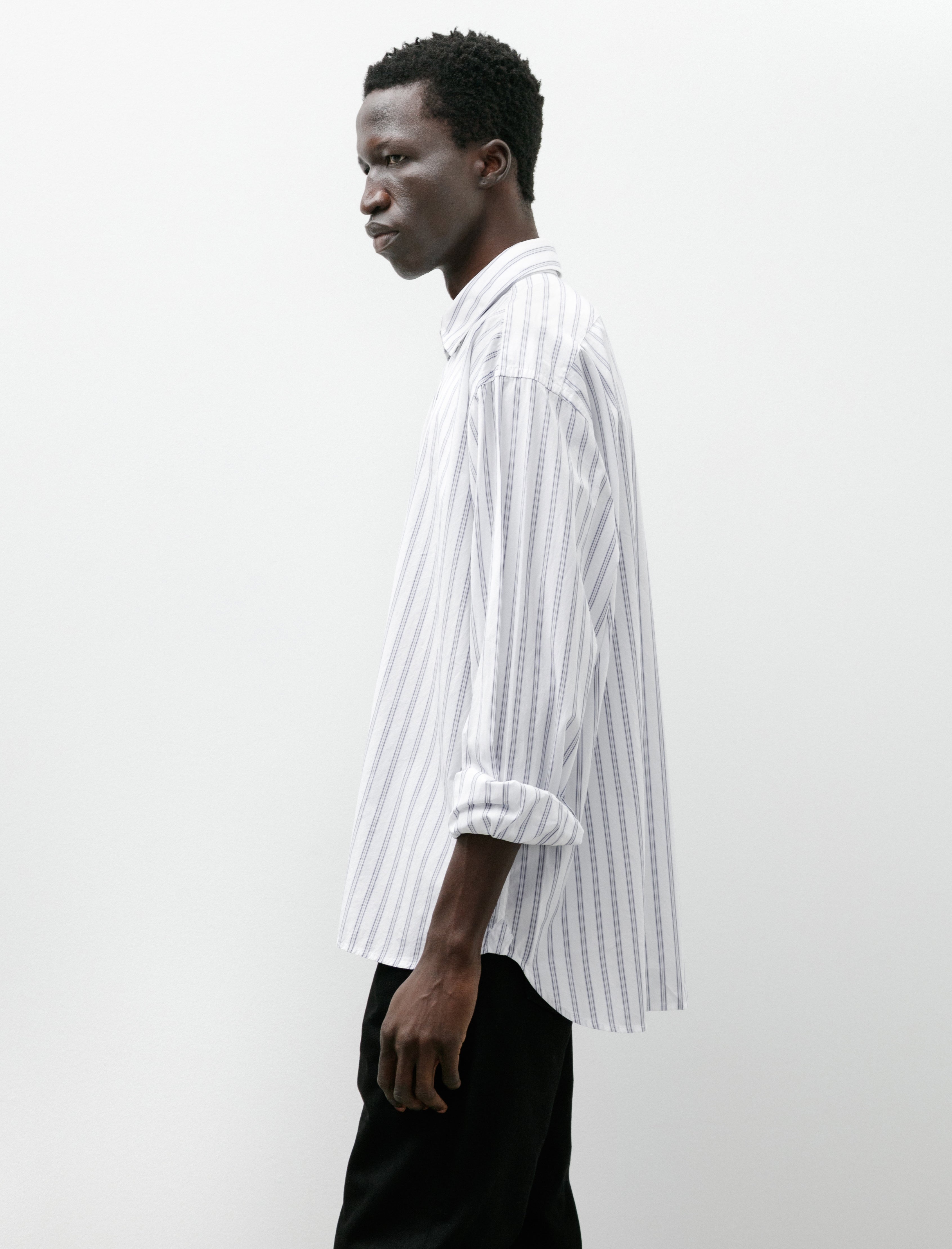 Salon C.Lundman Double Collar Shirt Albini Cotton Fine Blue Stripes