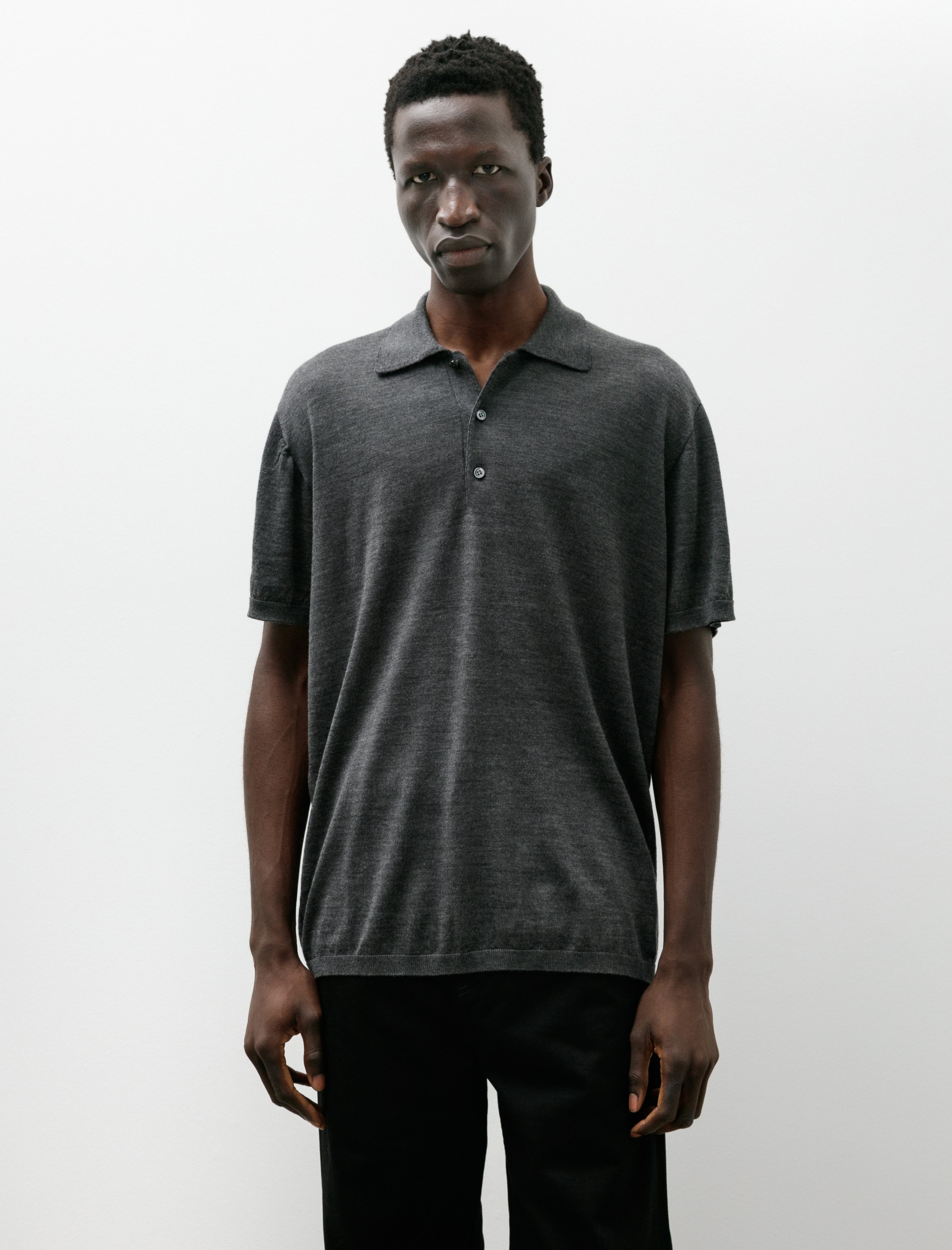 Salon C.Lundman Short Sleeve Polo Cariaggi Wool/Silk Grey Melange