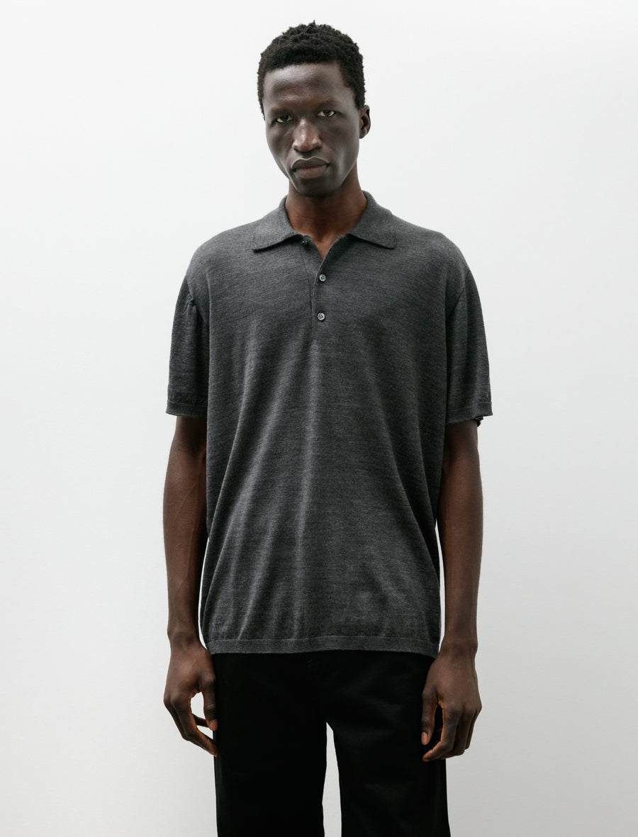 Short Sleeve Polo Cariaggi Wool/Silk Grey Melange - Image 1