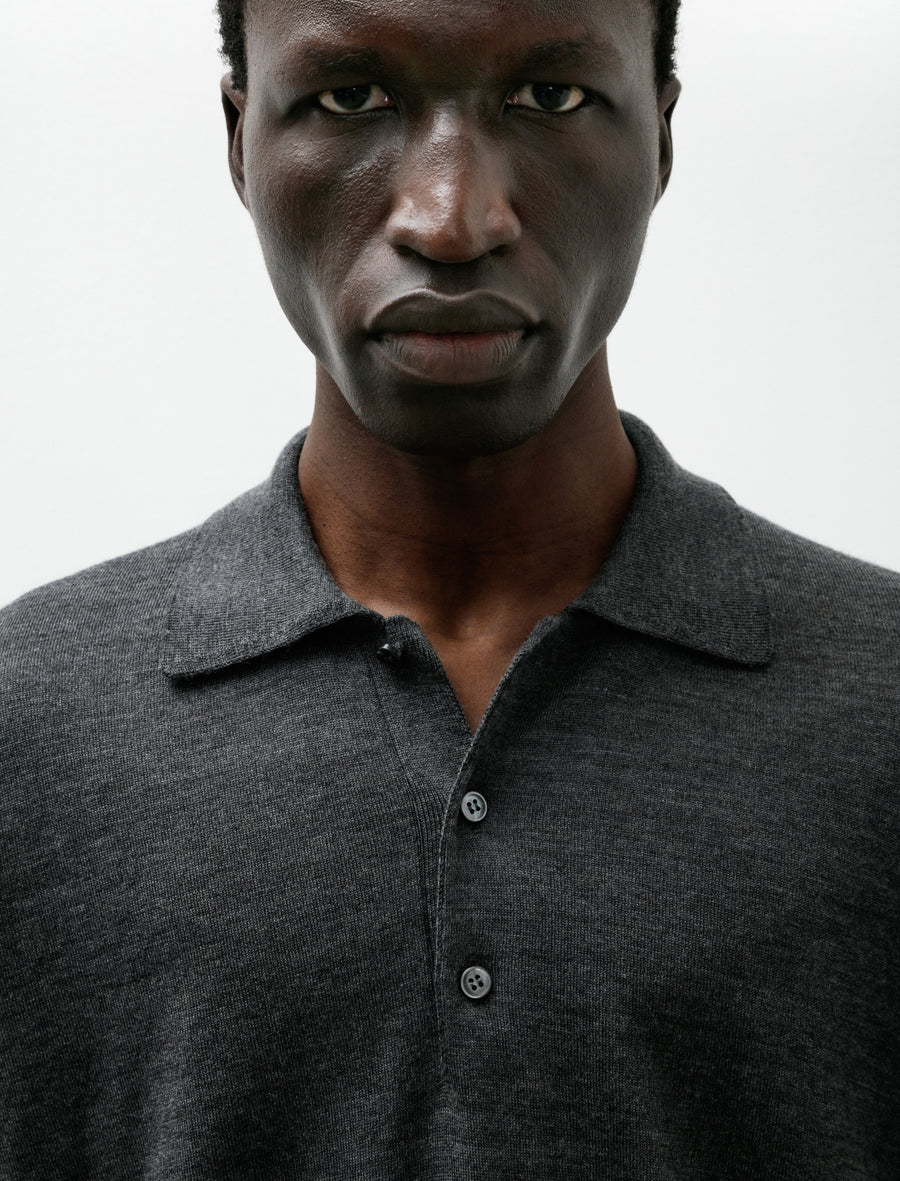 Short Sleeve Polo Cariaggi Wool/Silk Grey Melange - Image 4