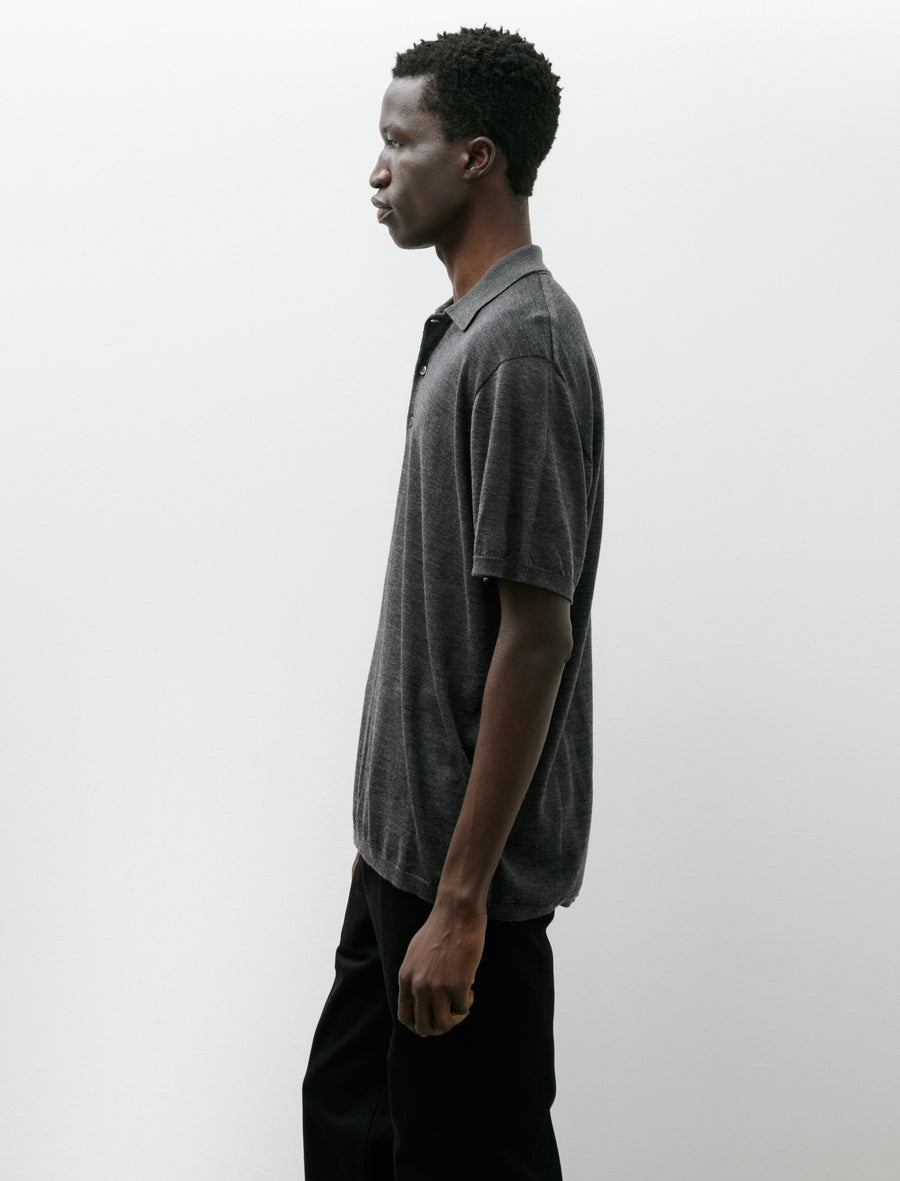 Short Sleeve Polo Cariaggi Wool/Silk Grey Melange - Image 3