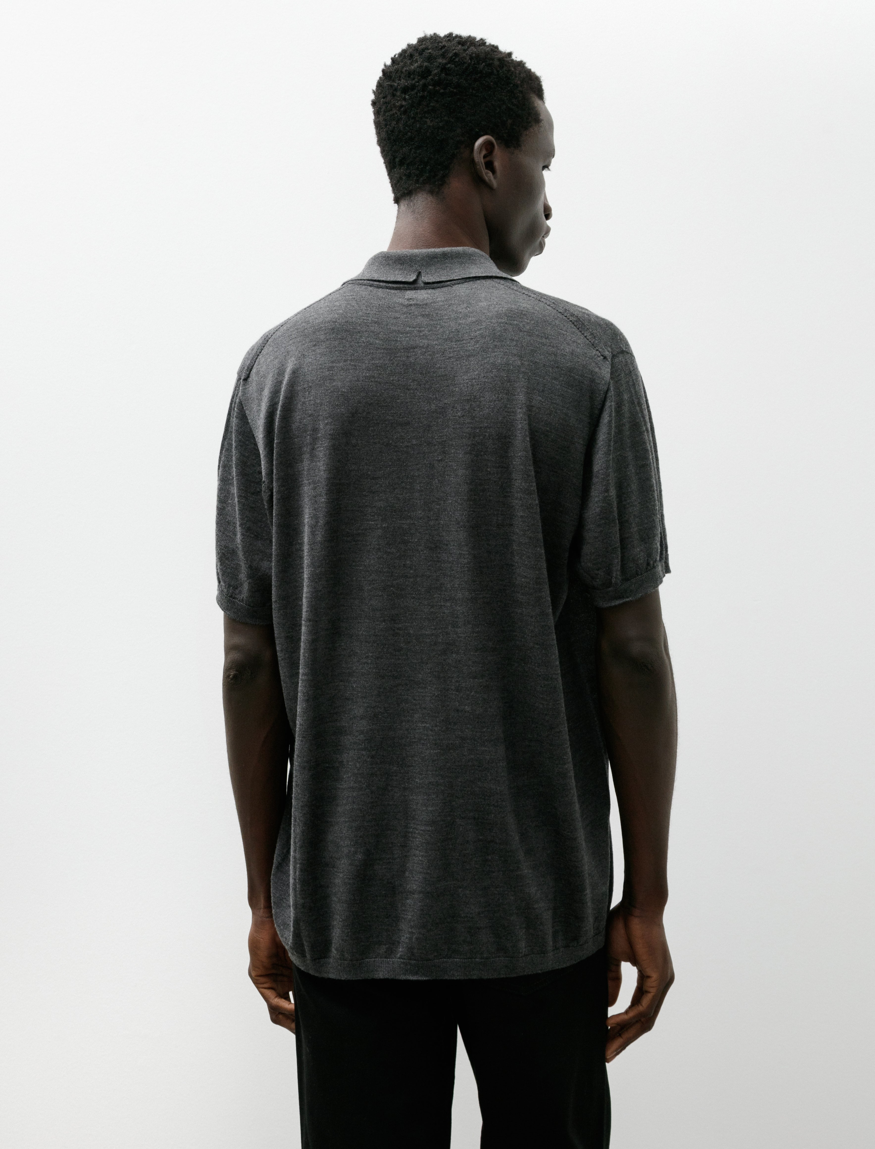 Salon C.Lundman Short Sleeve Polo Cariaggi Wool/Silk Grey Melange