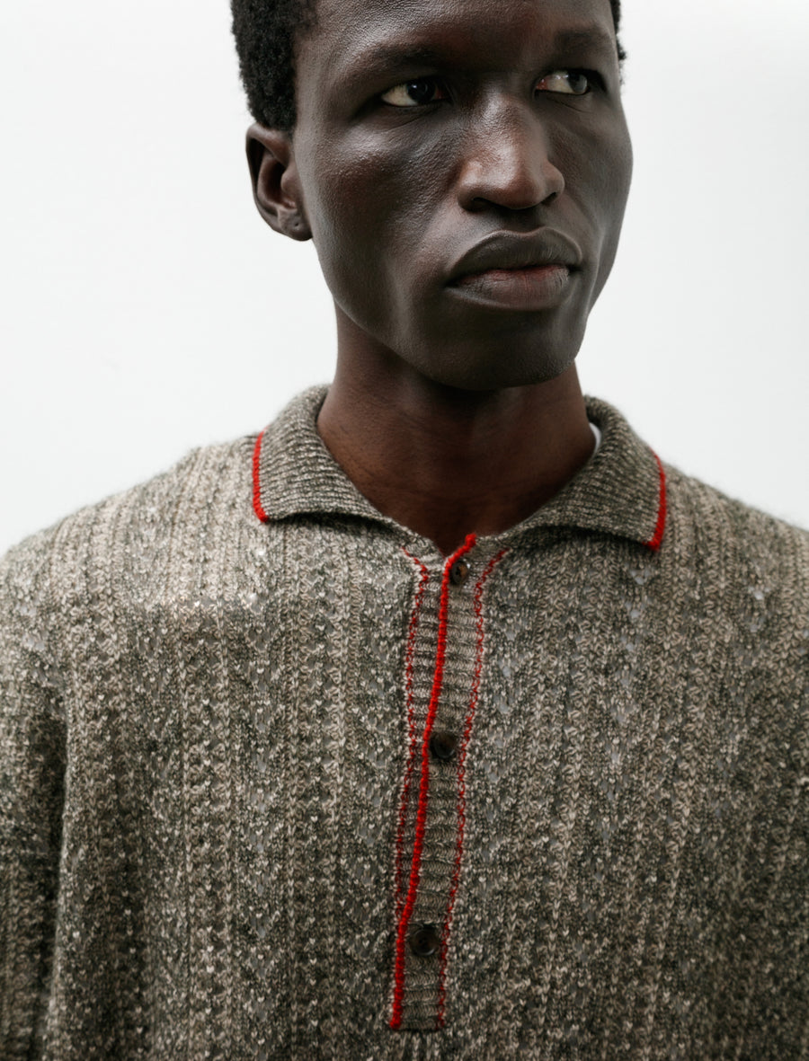 Mohair Cashmere Button Polo Sweater Khaki Beige - Image 4