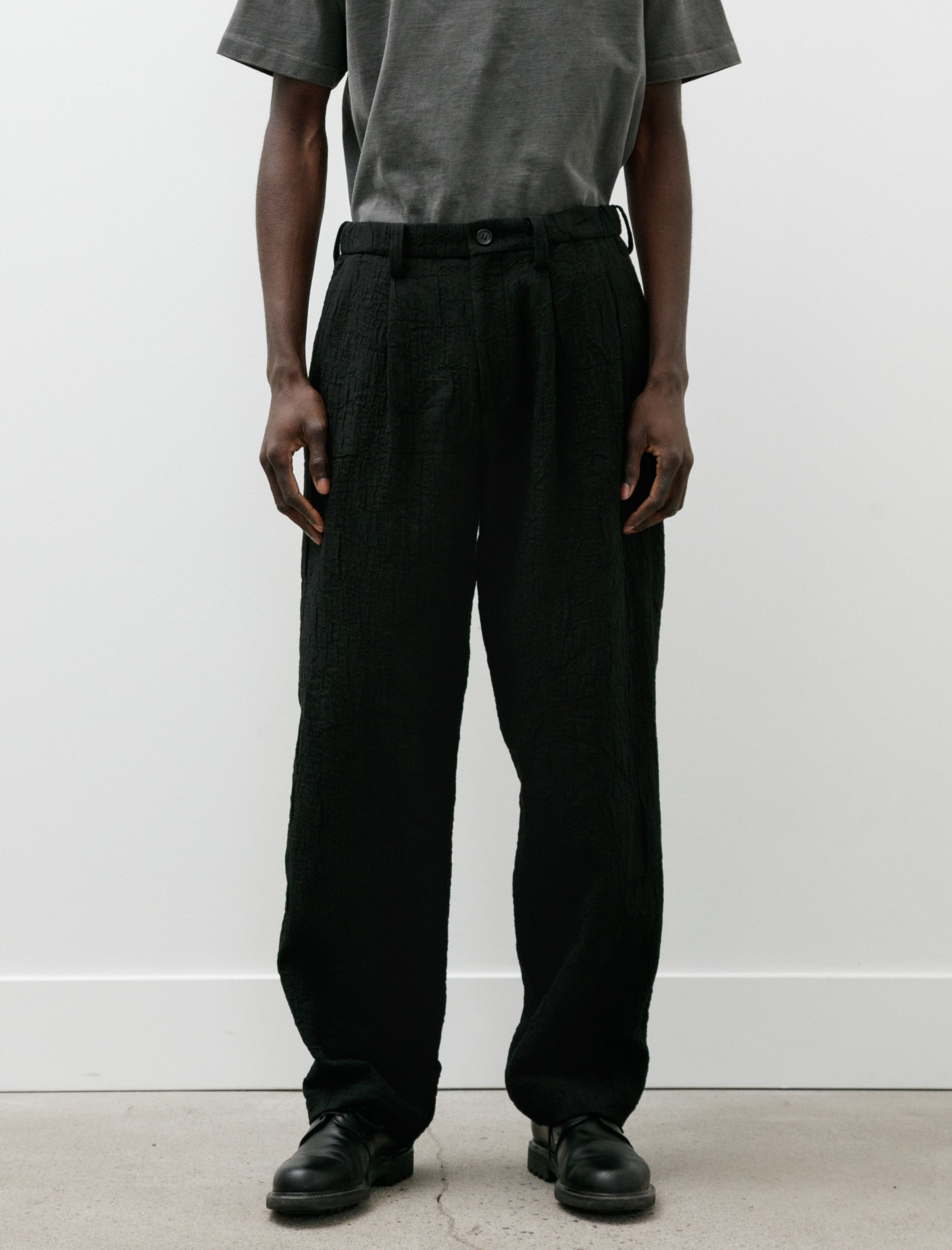Issey Miyake Shrink Jacquard Pants Black
