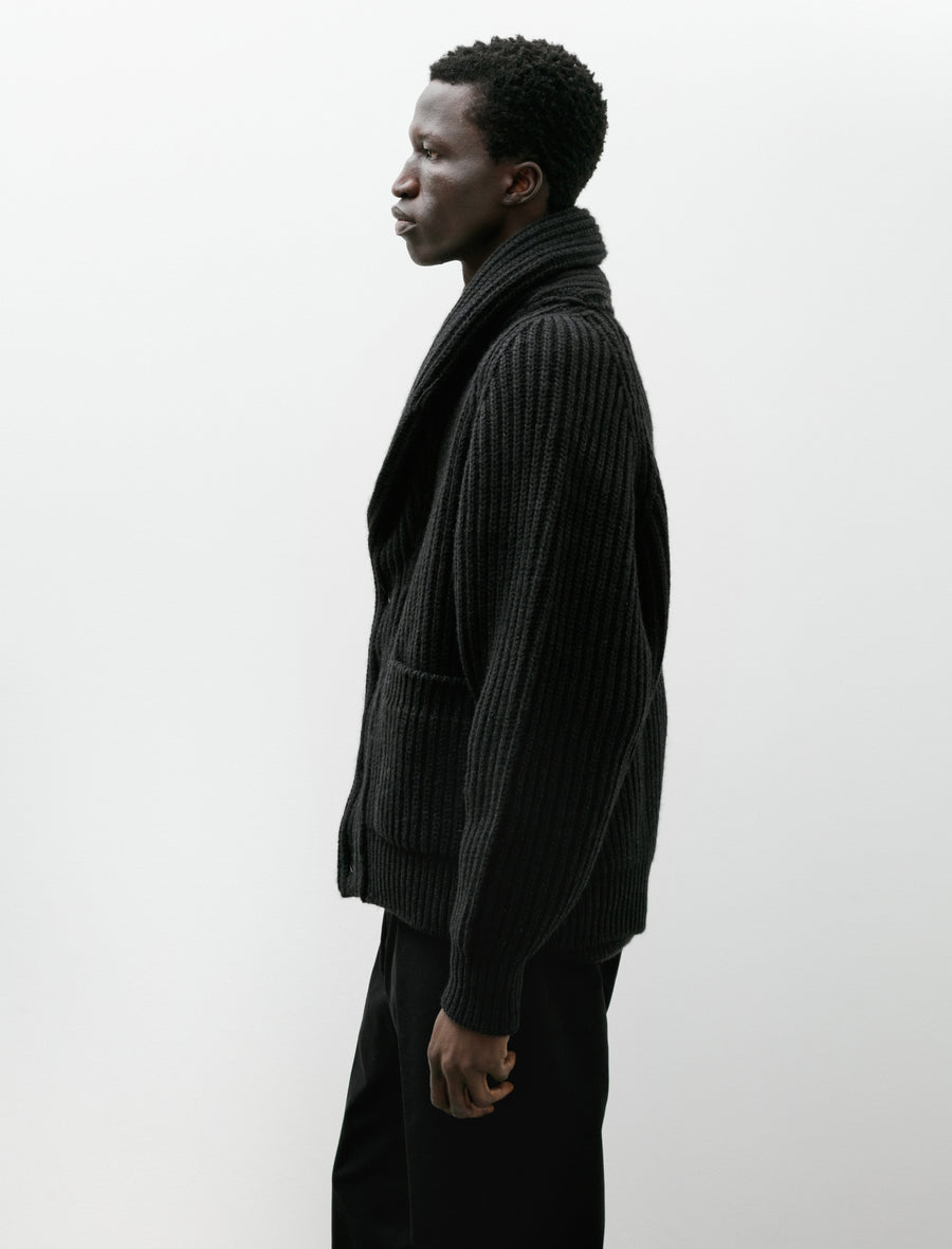 Cashmere Washi Shawl Collar Knit Jacket Black - Image 3