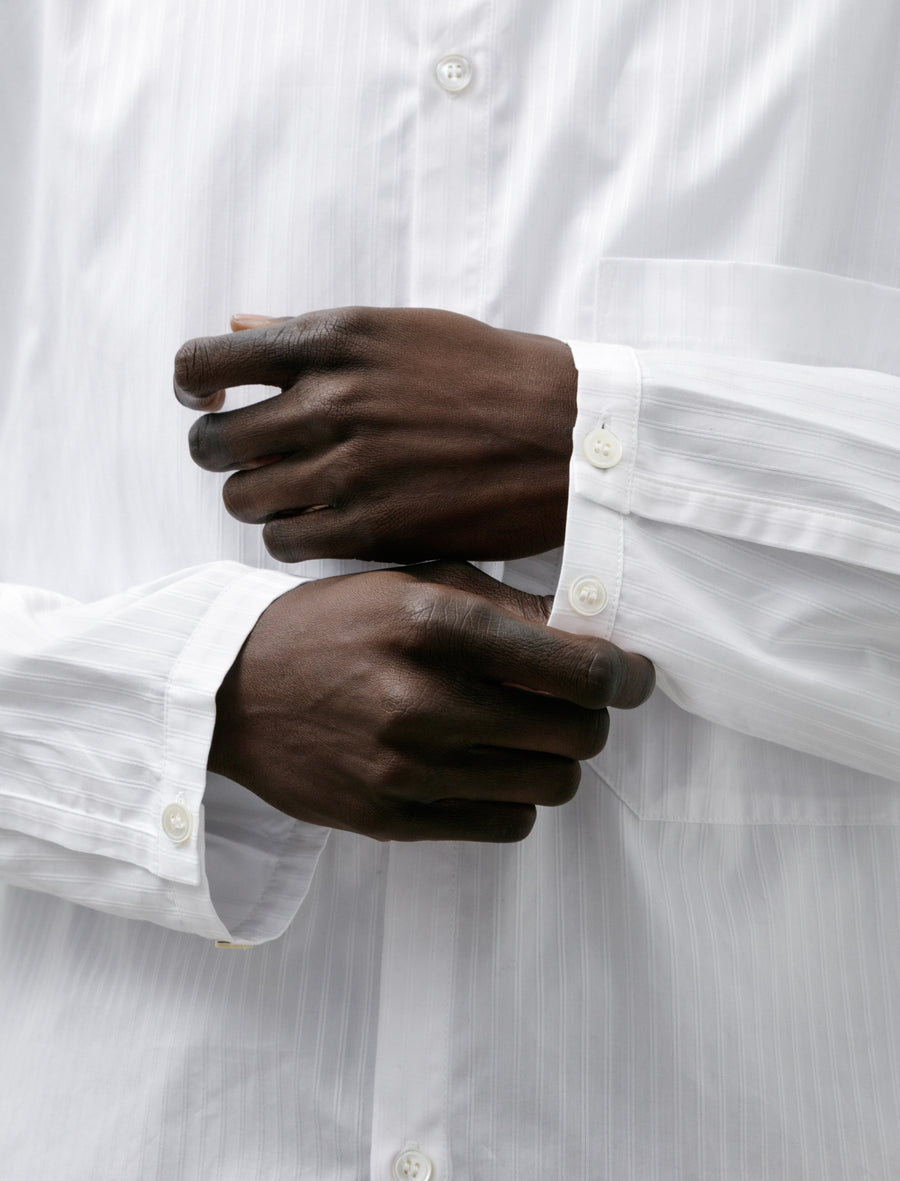 LB-15T Patch Pocket Shirt Cotton Dobby White Self Stripe - Image 4