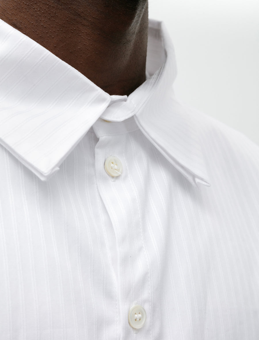 LB-15T Patch Pocket Shirt Cotton Dobby White Self Stripe - Image 5