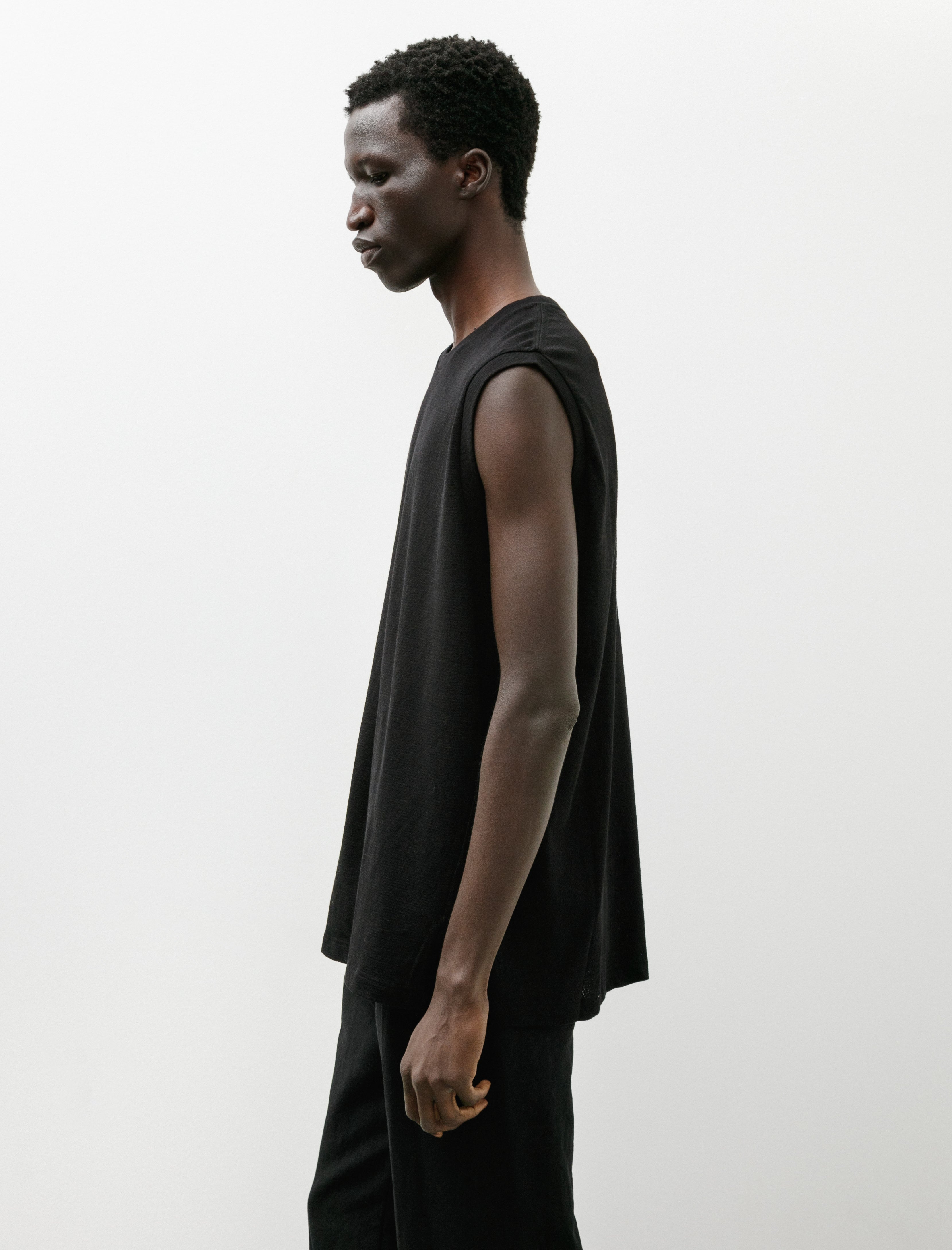 Comoli Cotton Mesh Sleeveless Top Black
