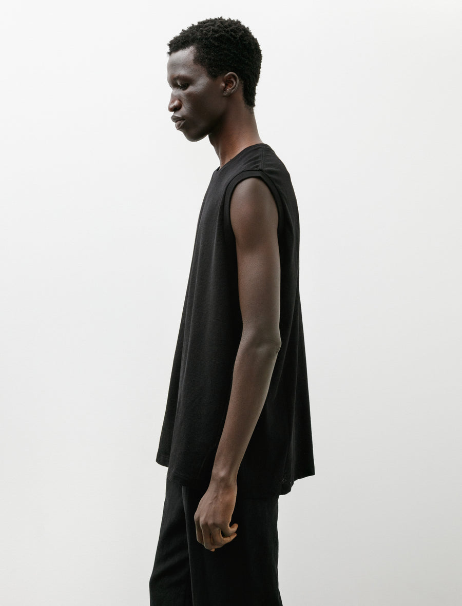 Cotton Mesh Sleeveless Top Black - Image 3