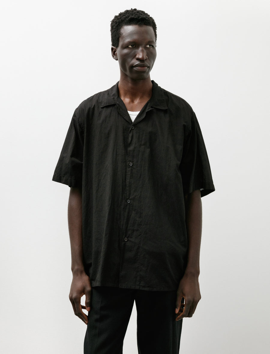 Khadi Cotton Short Sleeve Open Collar Shirt Black - Image 1