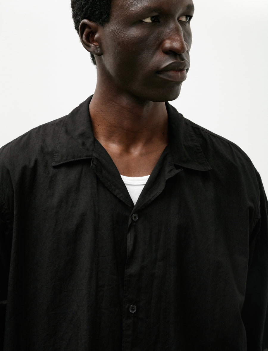 Khadi Cotton Short Sleeve Open Collar Shirt Black - Image 4
